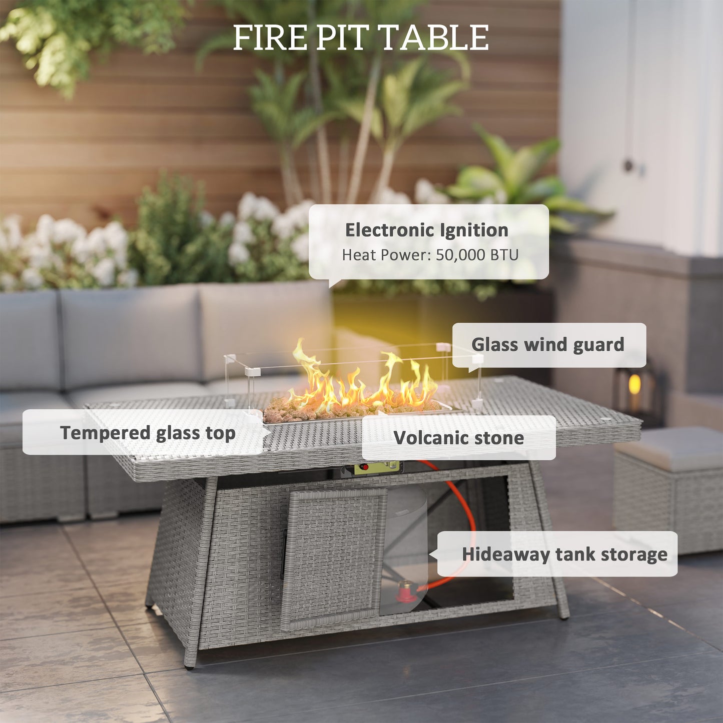 Seven-Piece Firepit Table Rattan Sofa Set