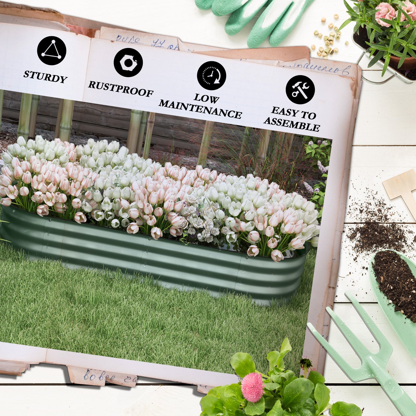 Galvanised Raised Garden Bed, Metal Planter Box with Safety Edging (6)