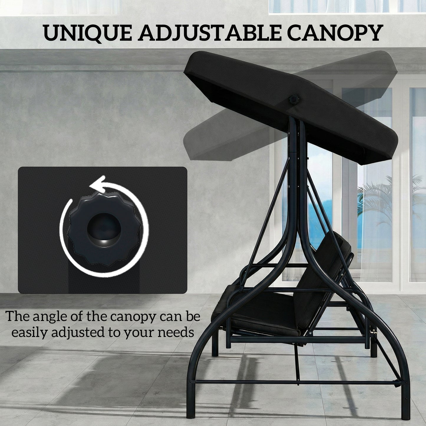 3 Seater Canopy Swing Chair, 2 in 1 Garden Swing Seat Bed