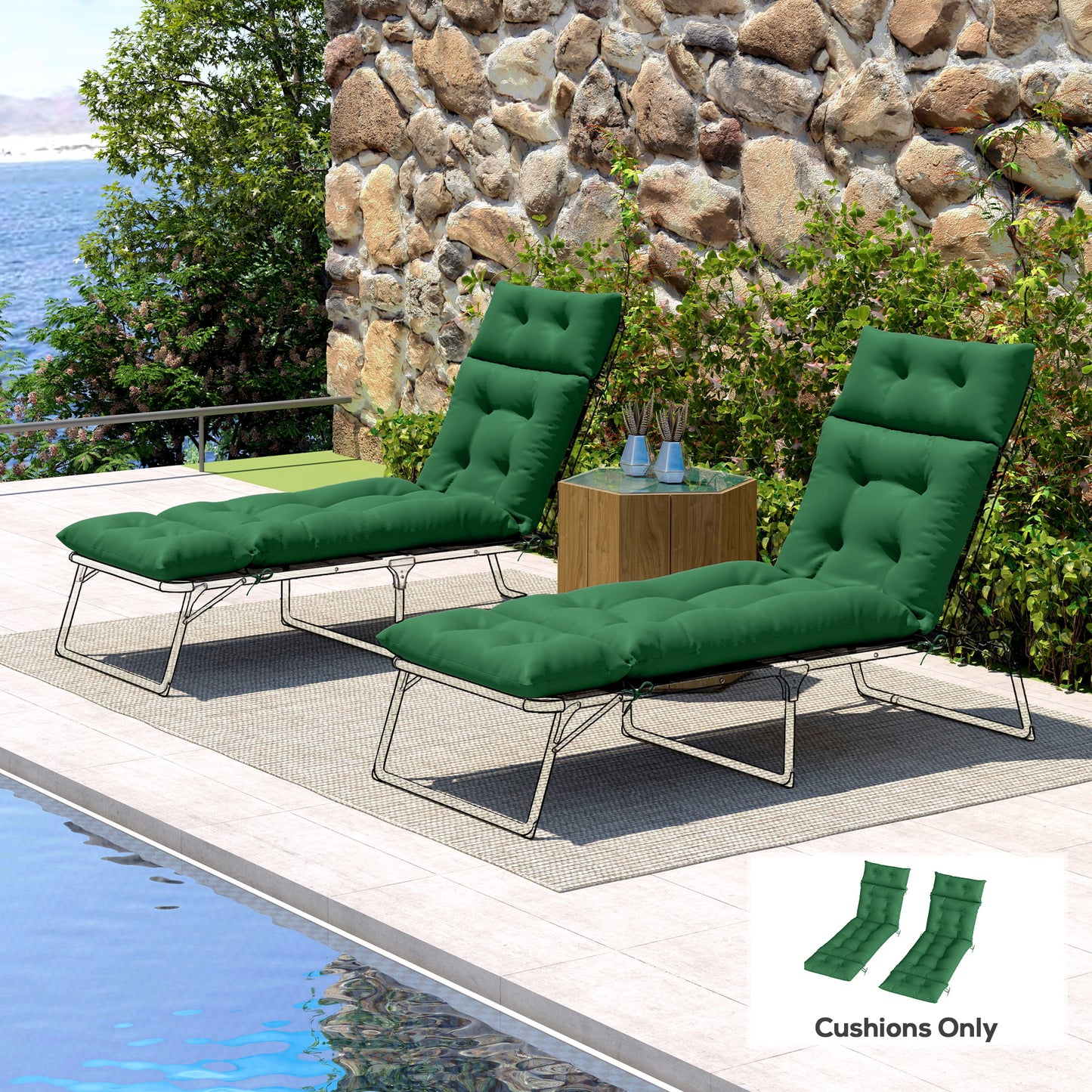 Set of Two 190 x 56cm Sun Lounger Cushions