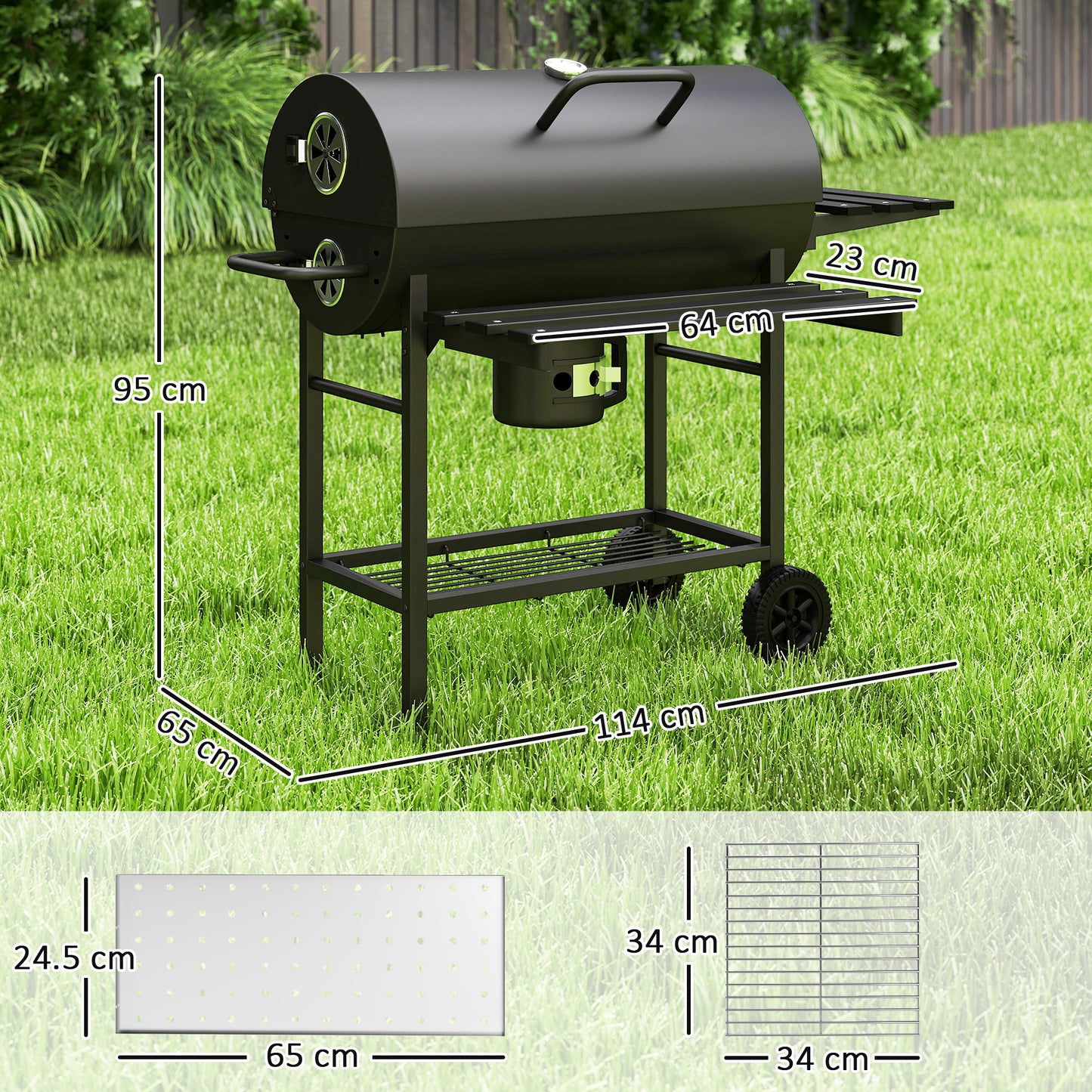Charcoal BBQ Grill with Foldable Front Side Shelf