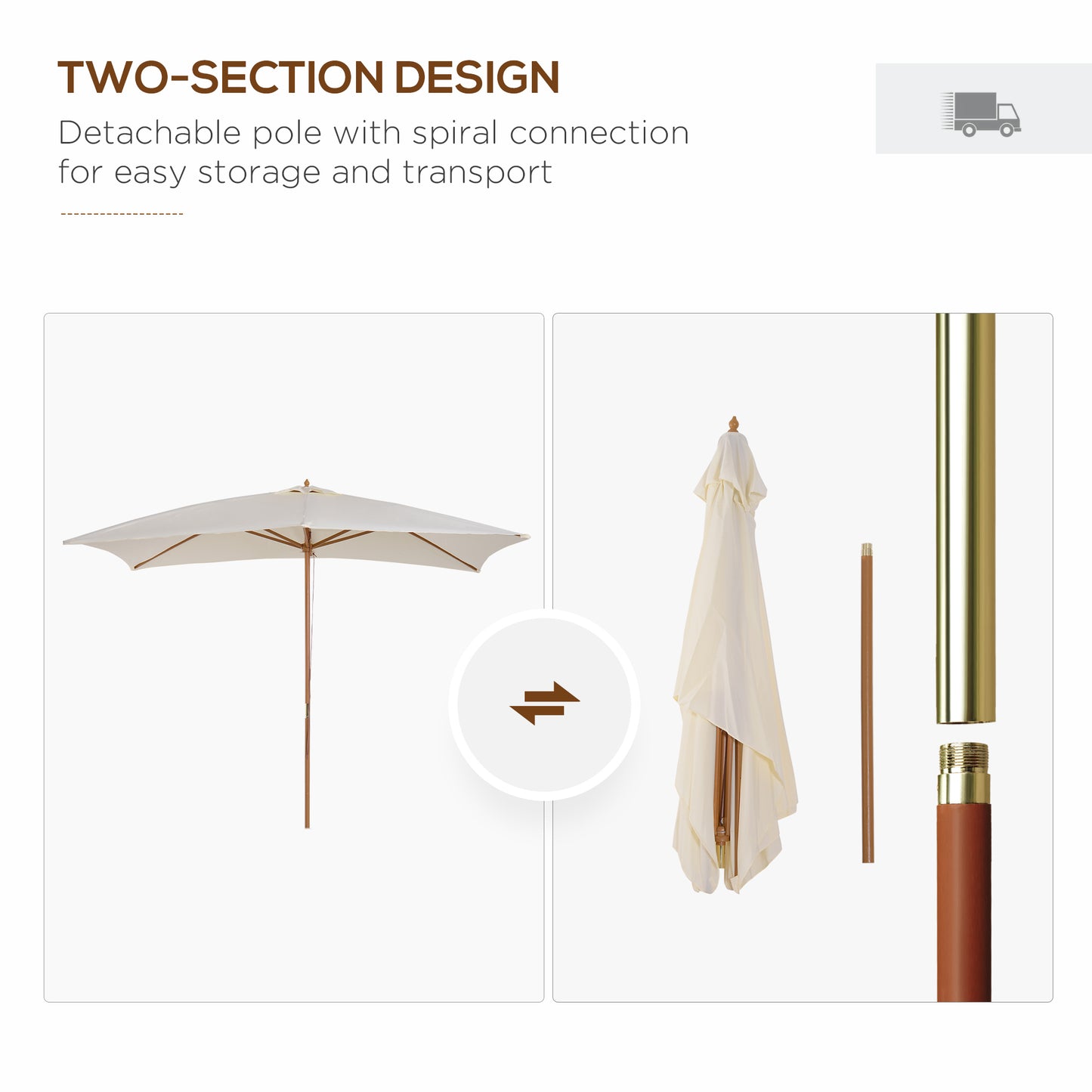 2 x 3m Wooden Garden Parasol Umbrella Outdoor Sun Shade Canopy