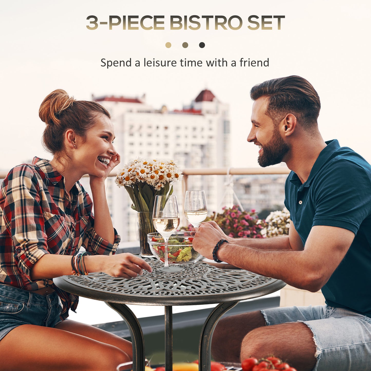 3 Piece Garden Bistro Set Aluminium Outdoor Furniture Set
