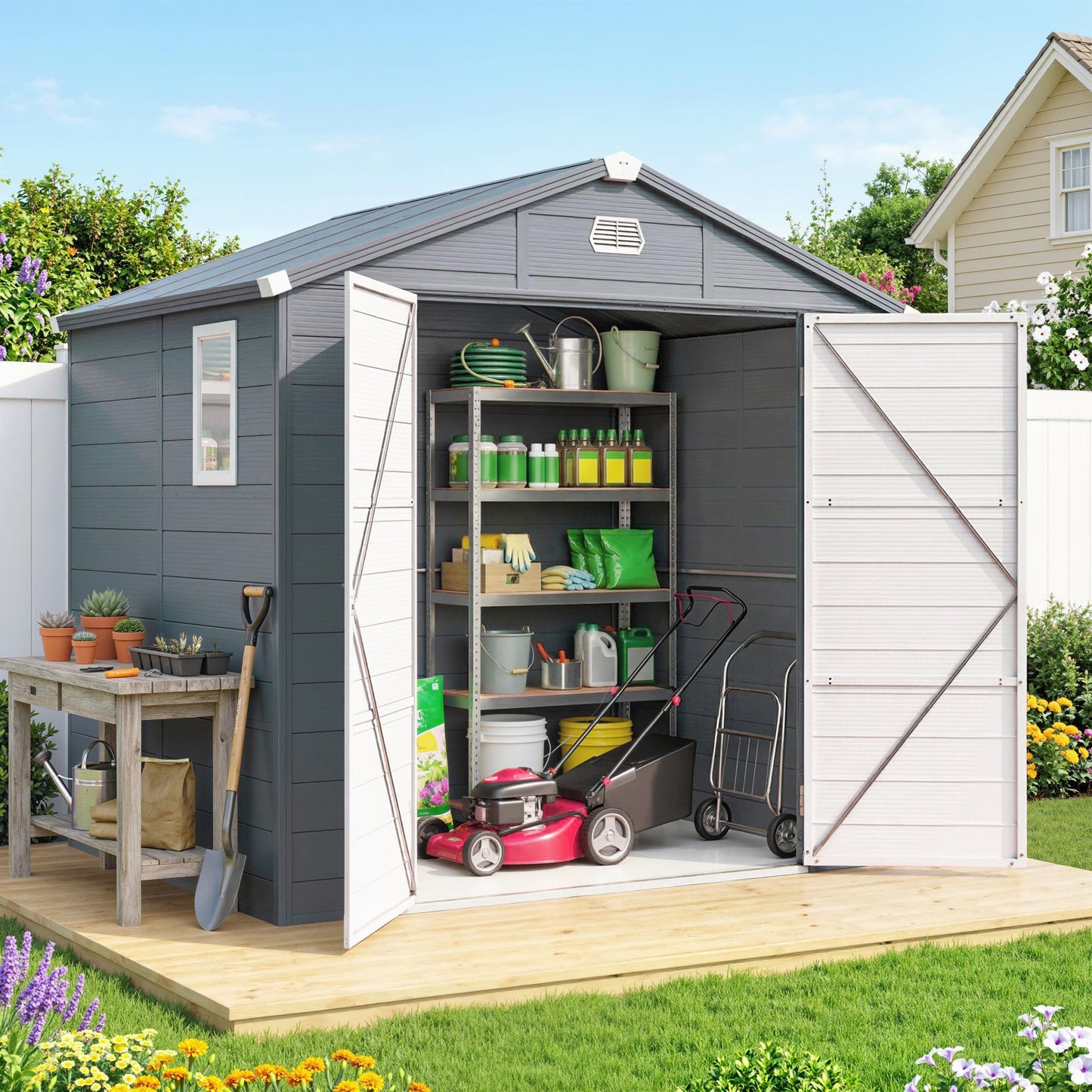 7.9ft x 6.2ft Aluminium Frame and Plastic Wall Shed, with Foundation