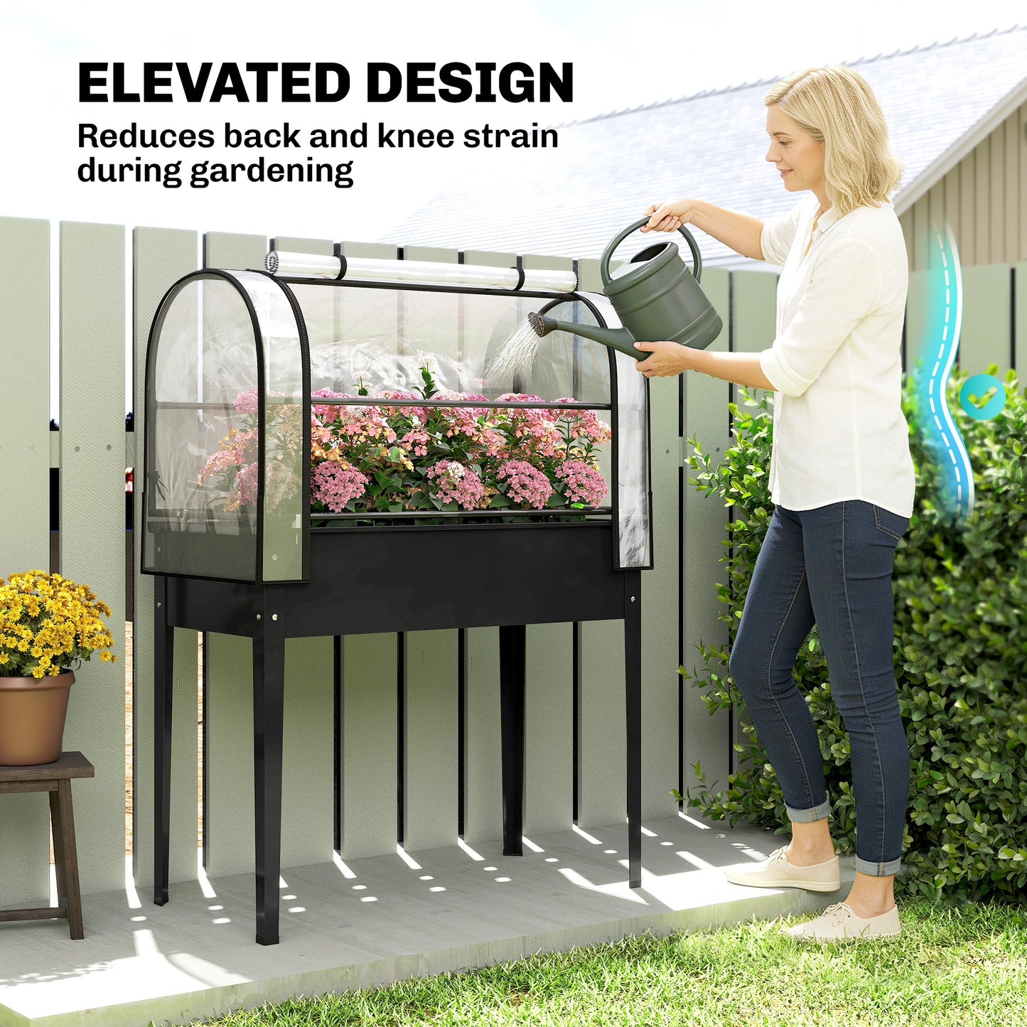 Raised Planter with Flip-Up Greenhouse Cover