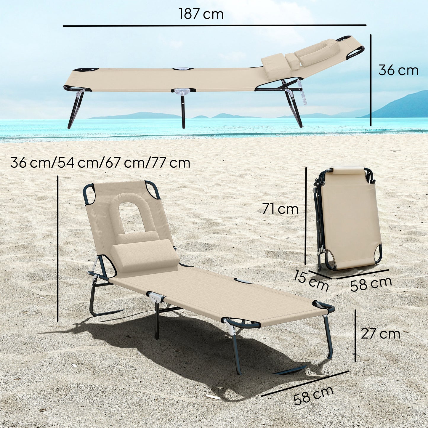 Folding Sun Lounger with Face Hole