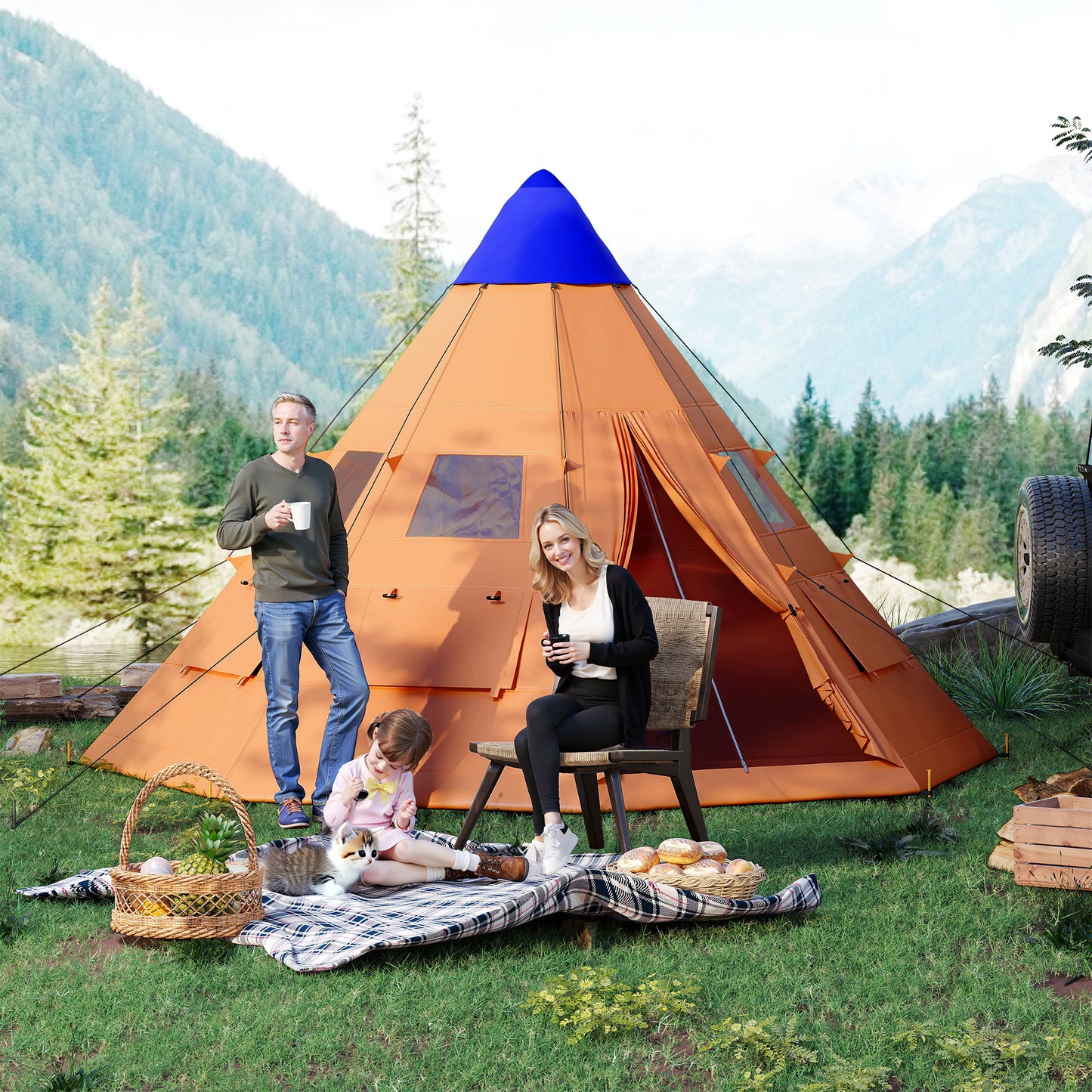 6 Men Tipi Tent with Carry Bag