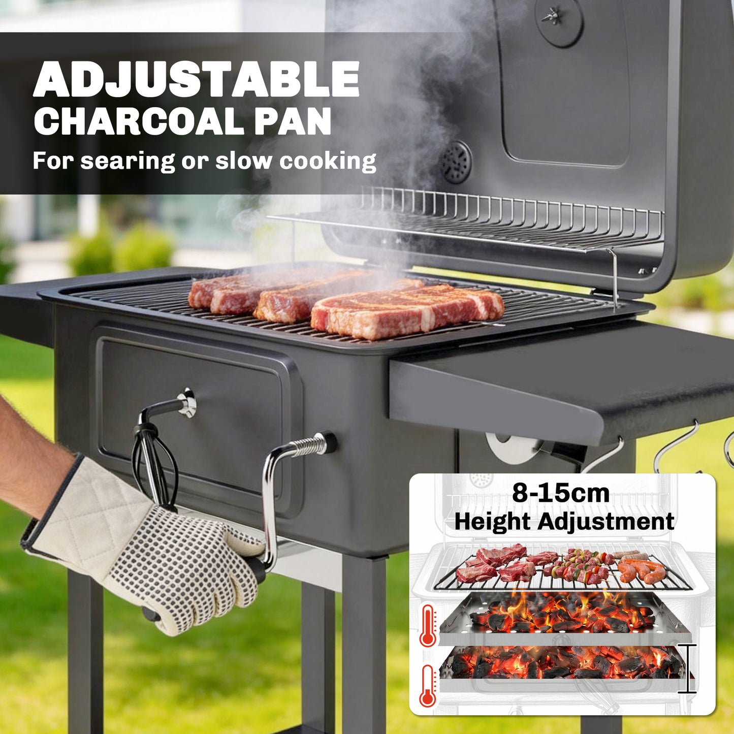 Charcoal BBQ Grill with Adjustable Charcoal Pan
