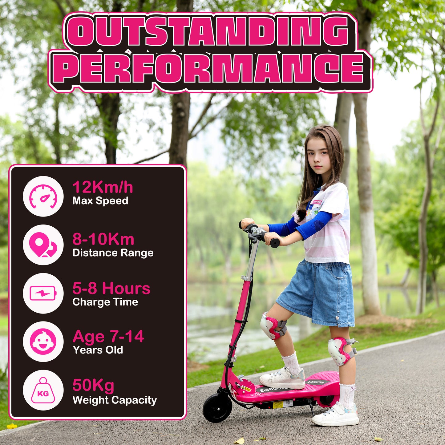 Foldable Electric Kids Scooter, Ride-on for Ages 7-14 Years