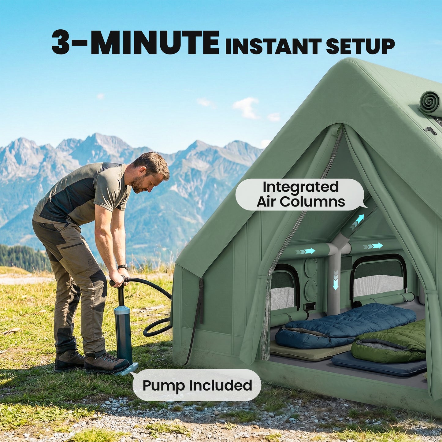 Inflatable Camping Tent, 4 Season Hot Tent 10000mm Waterproof