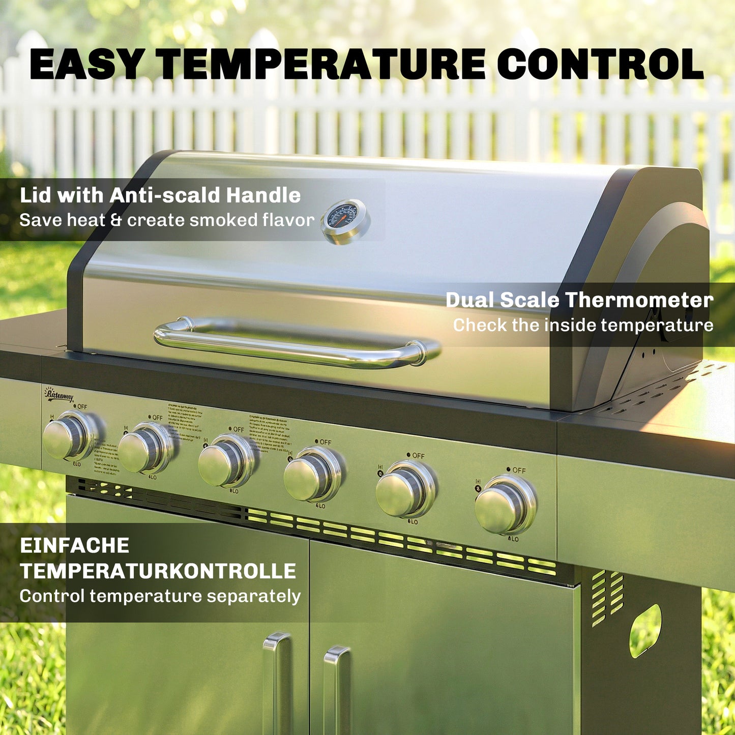 6 Burner Liquid Propane Gas BBQ Grill