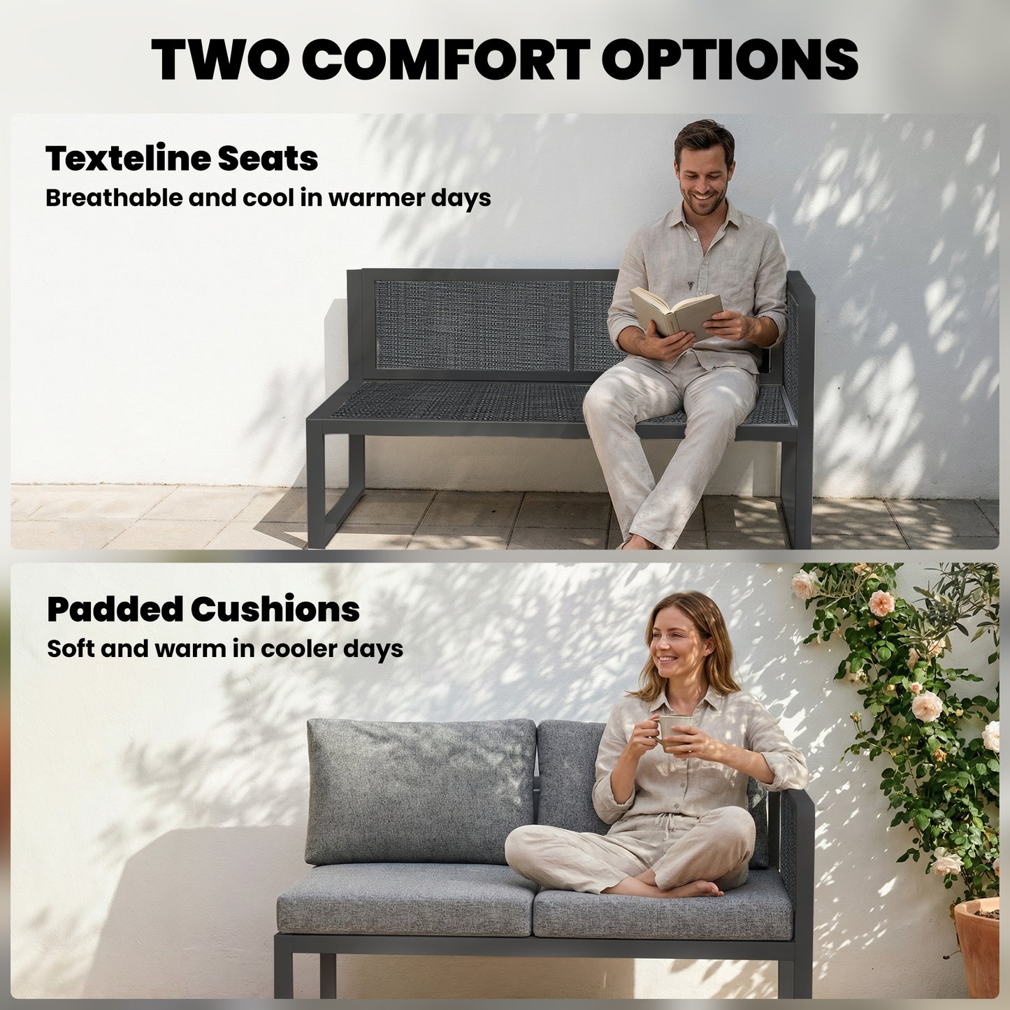 6 Seater Metal Garden Furniture Corner Sofa Set with 3 Loveseats