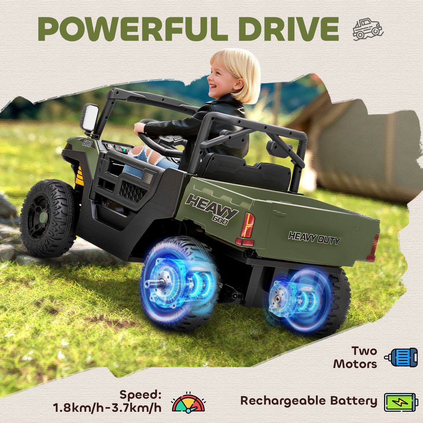 Kids Ride on Car, 12V Electric Kids UTV with Electric Dump Bed