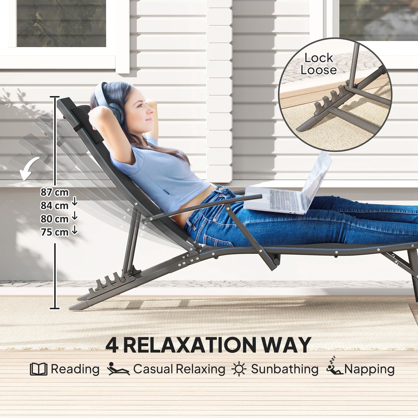 Set of Two Adjustable Back Sun Loungers