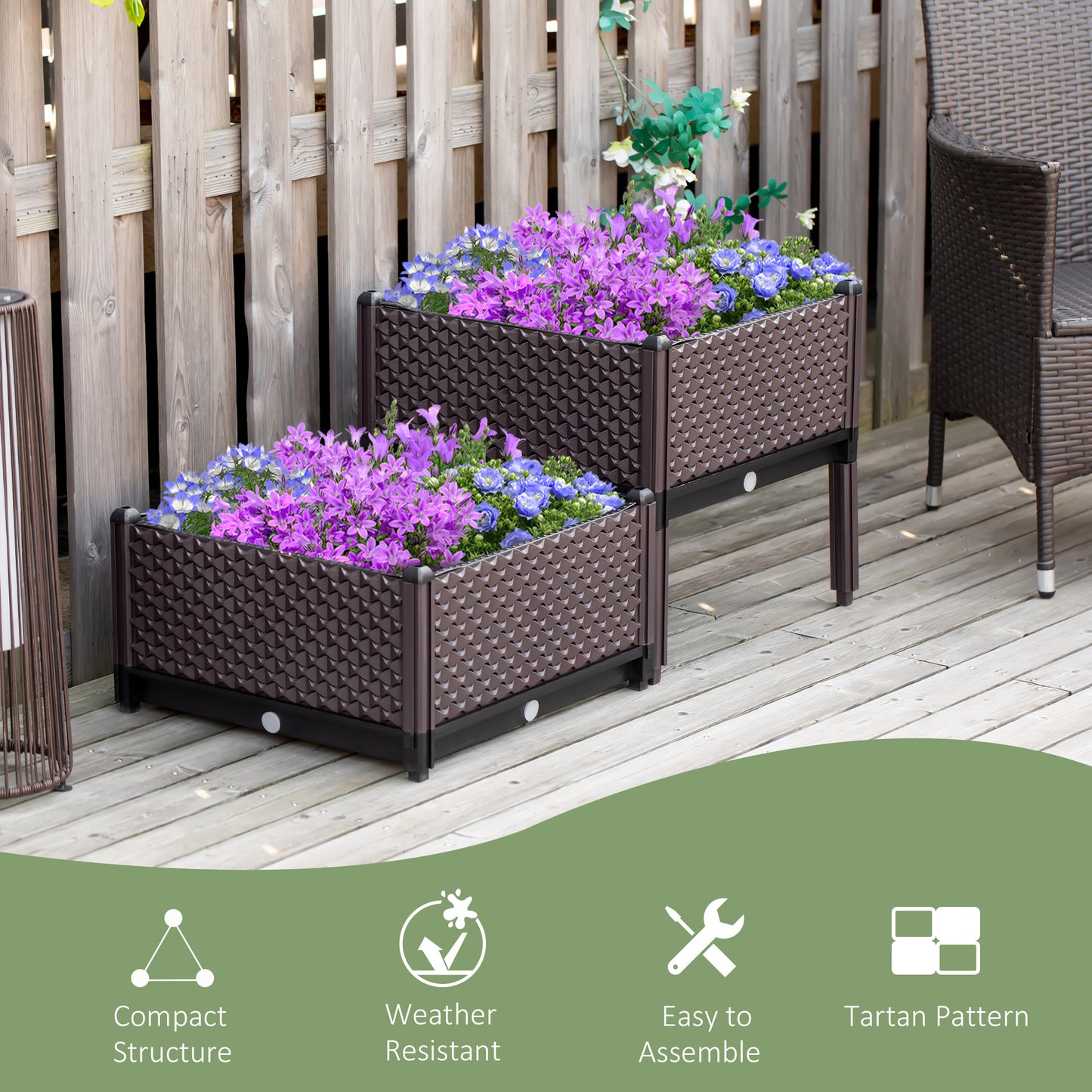 50cm x 50cm x 46.5cm Set of 2 41L Plastic Raised Garden Bed