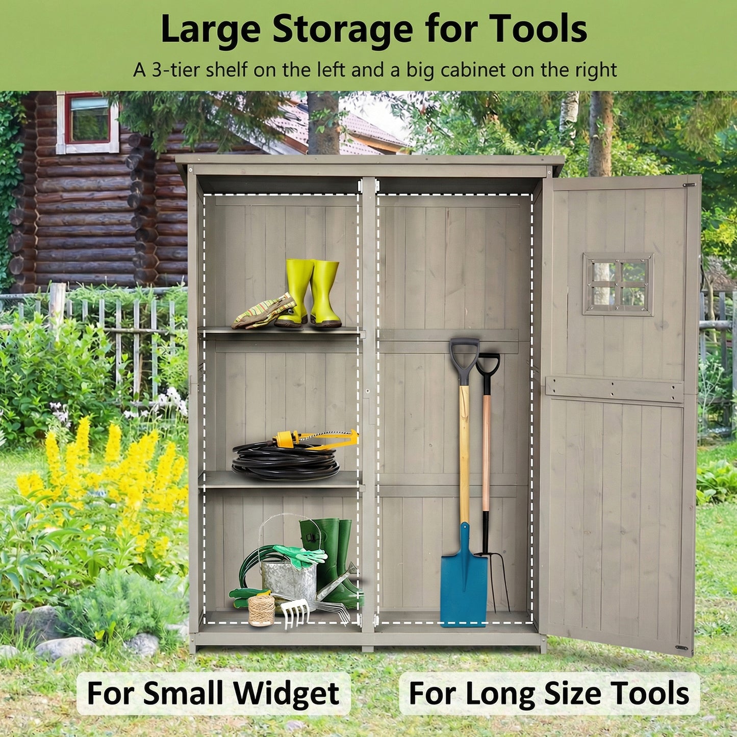 Wooden Garden Shed with Two Windows, Tool Storage Cabinet