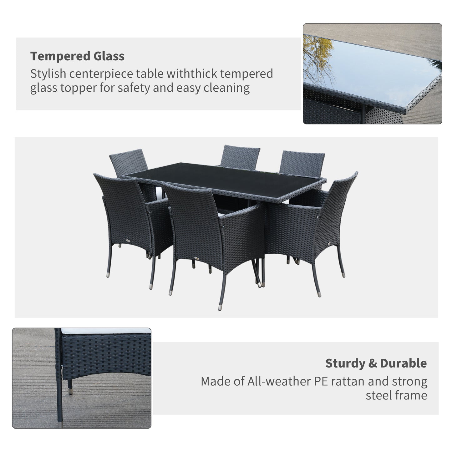 6 Seater Rattan Dining Set with Cushions