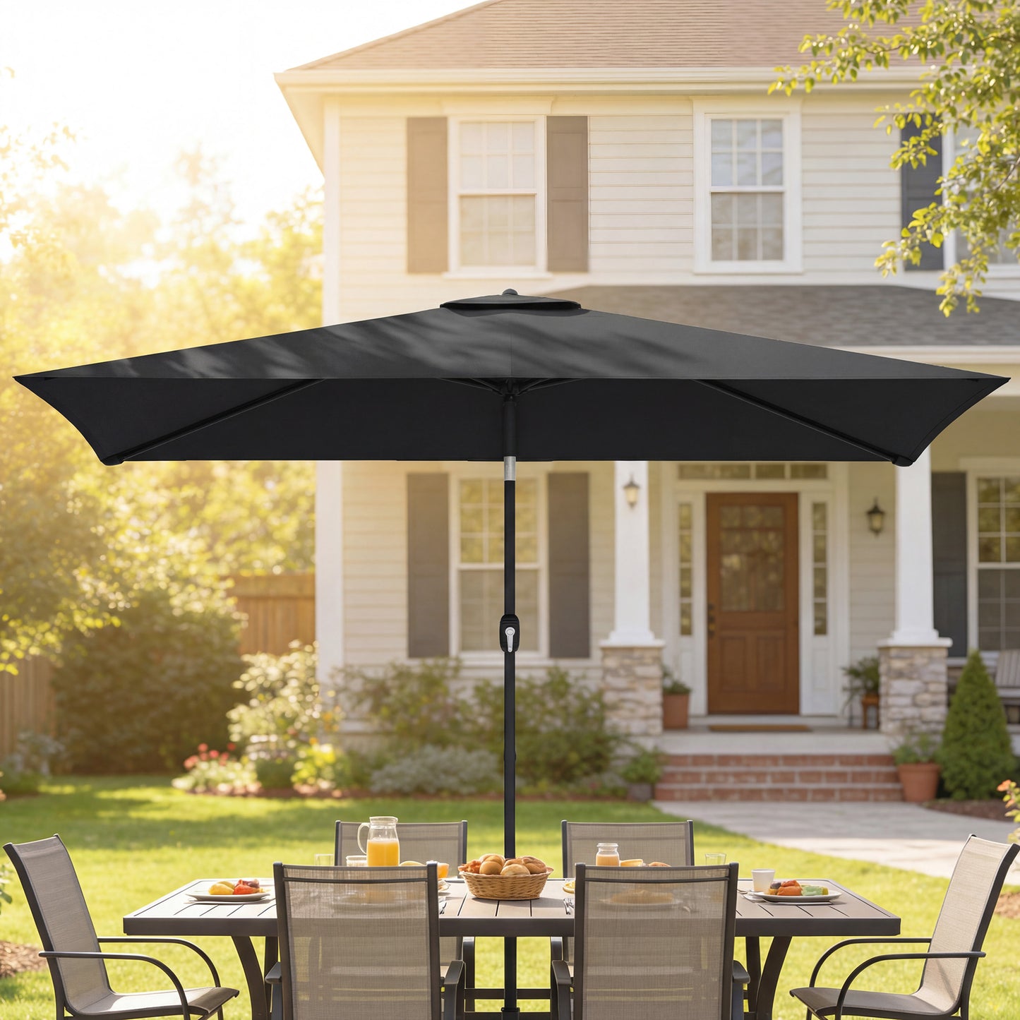 Garden Parasol, Parasol Umbrella with Crank Handle, Tilt Function