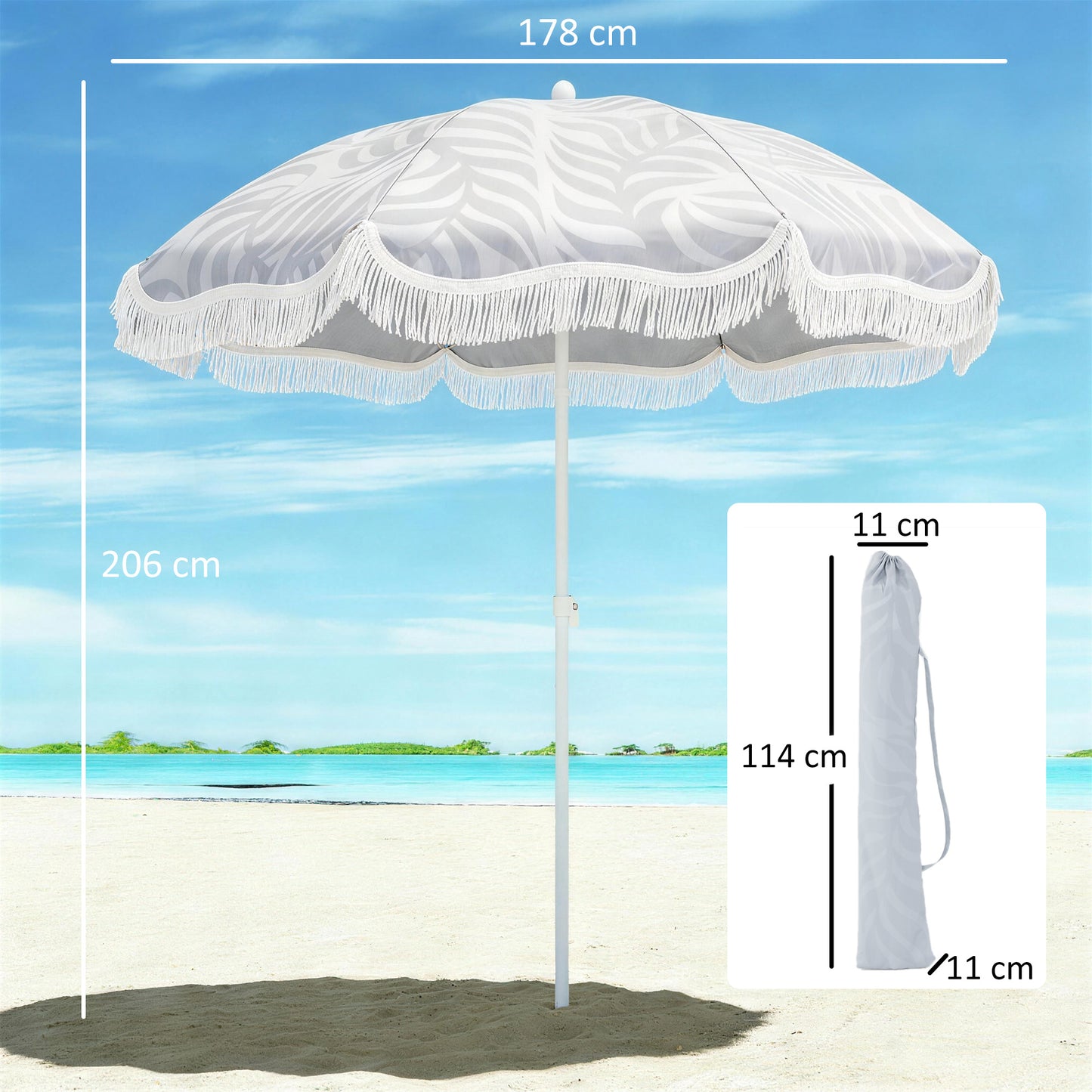 1.8 m Beach Umbrella Parasol with Sand Anchor
