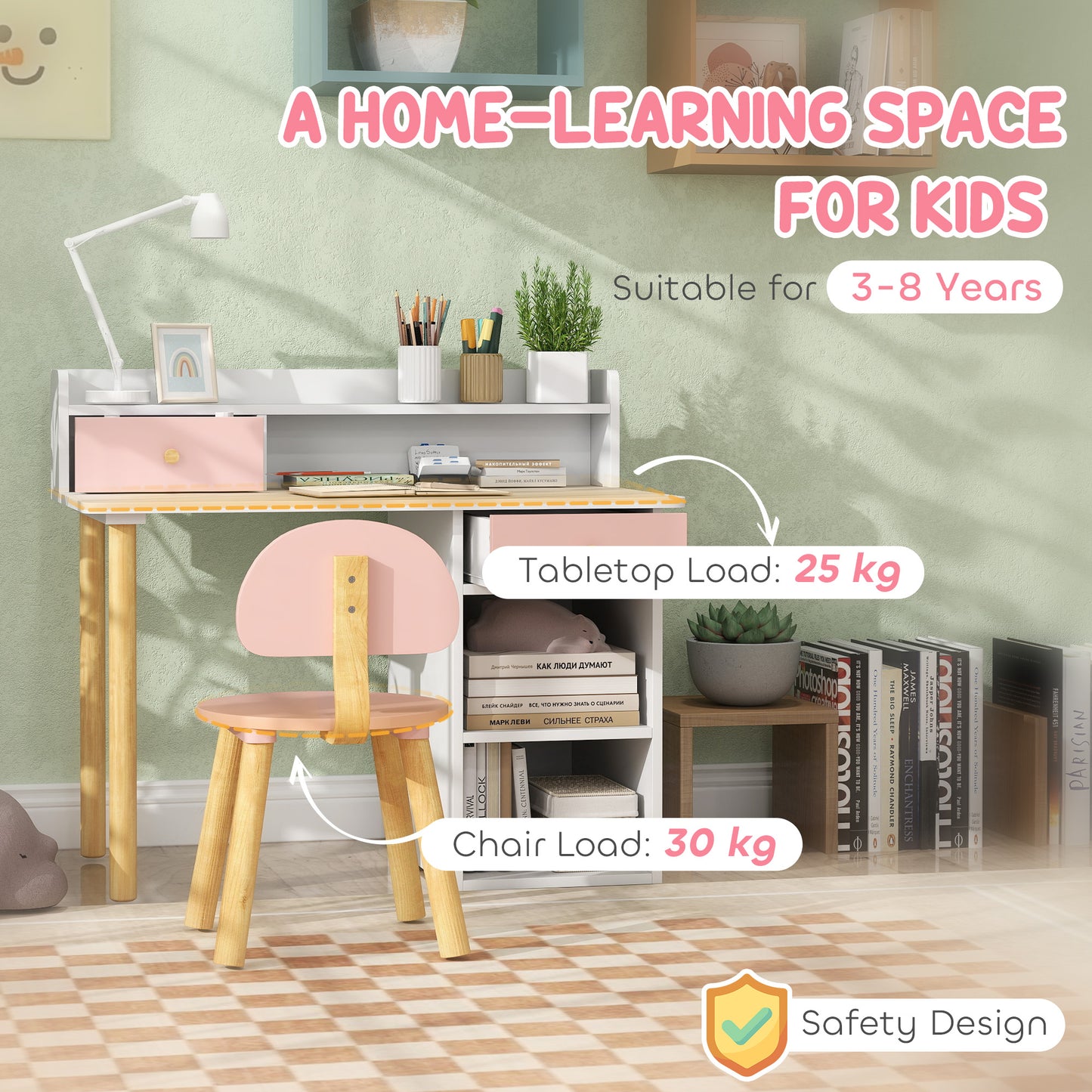 2 Pieces Children Study Table with Hutch