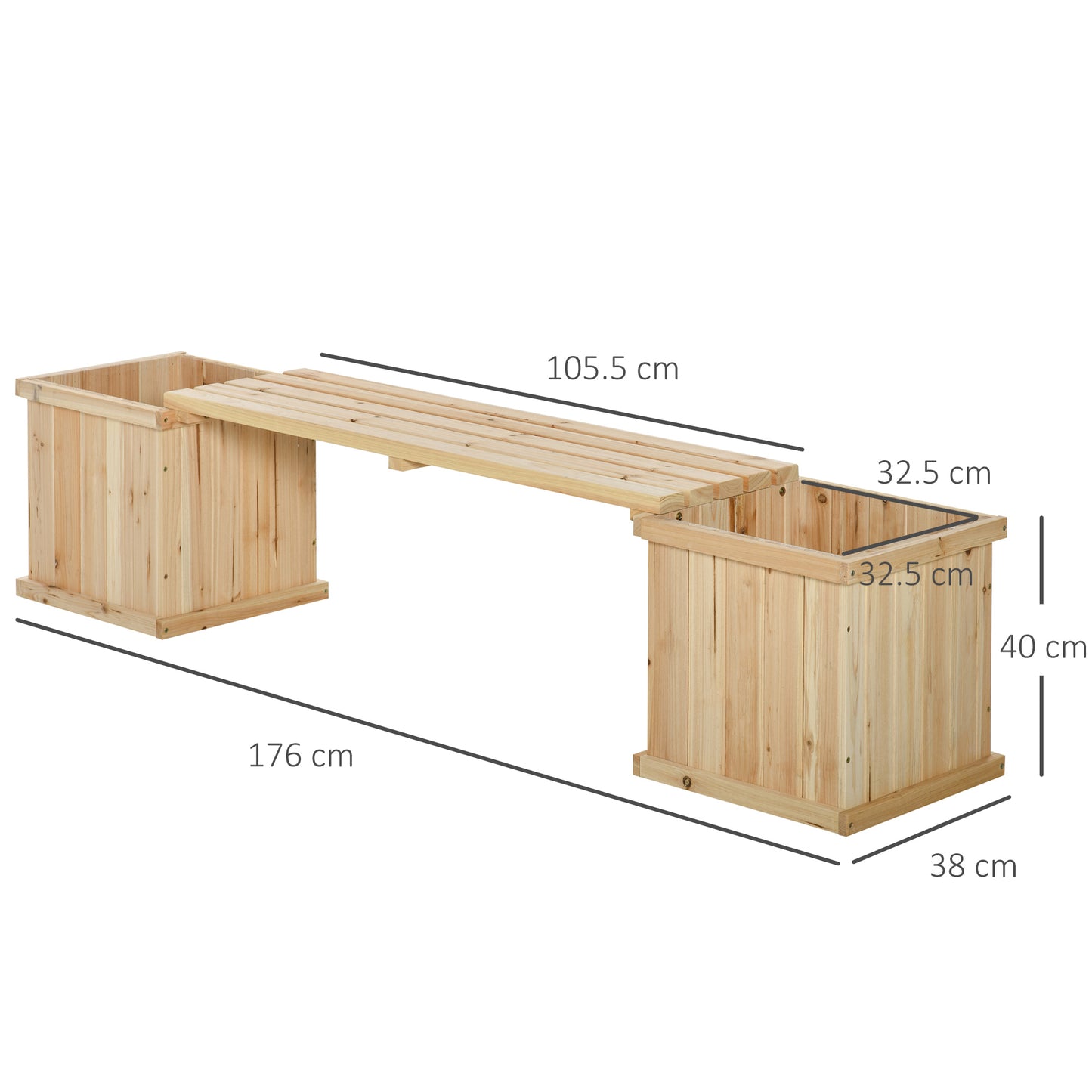 37L Wooden Garden Planter & Bench Combination Garden Raised Bed