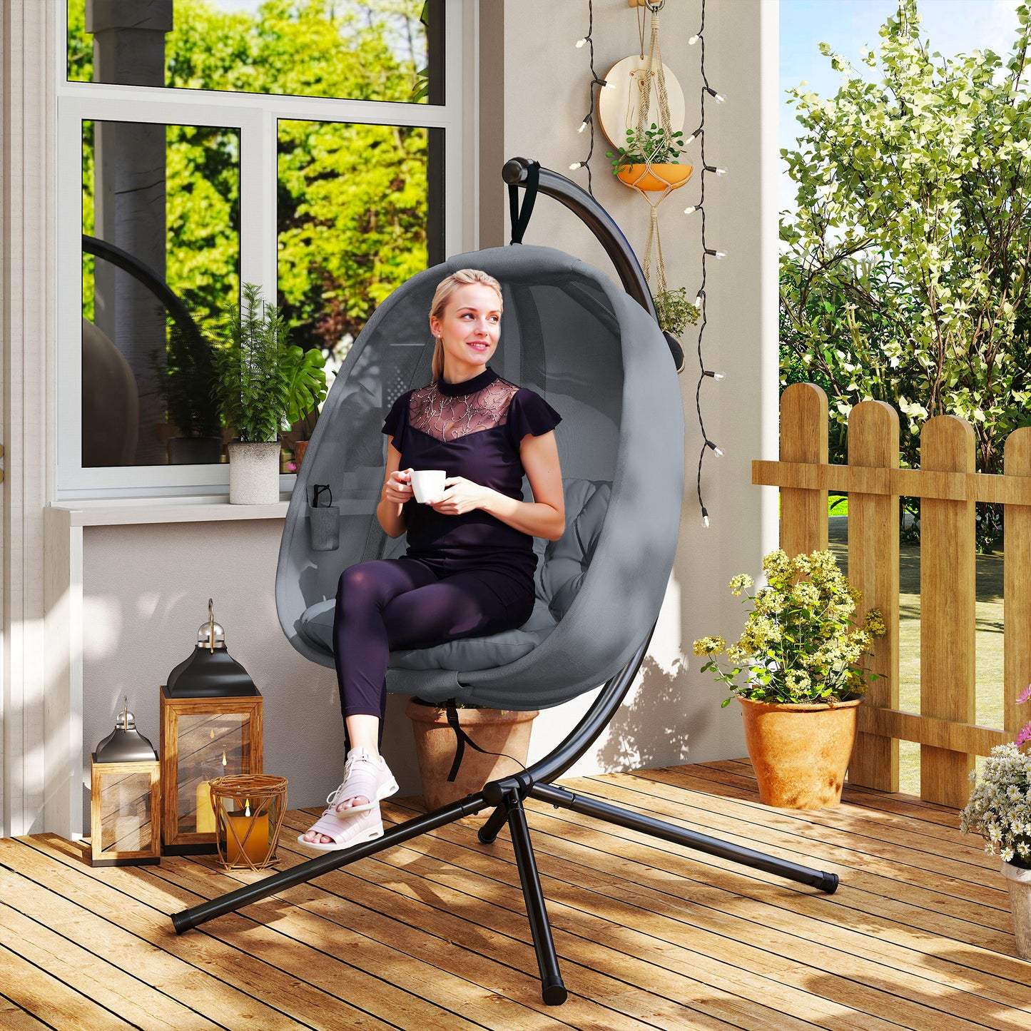 Hanging Egg Chair, Folding Texteline Swing Hammock with Side Pocket