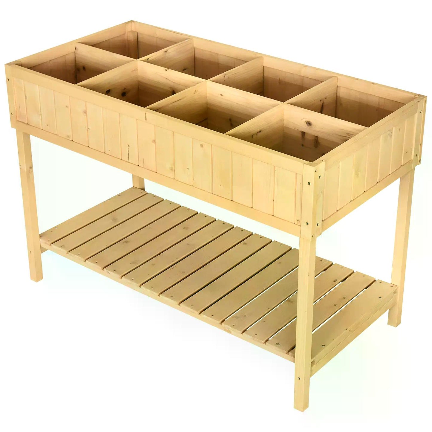 Garden Wooden Planters, Rectangular 8 Compartment Plant Stand