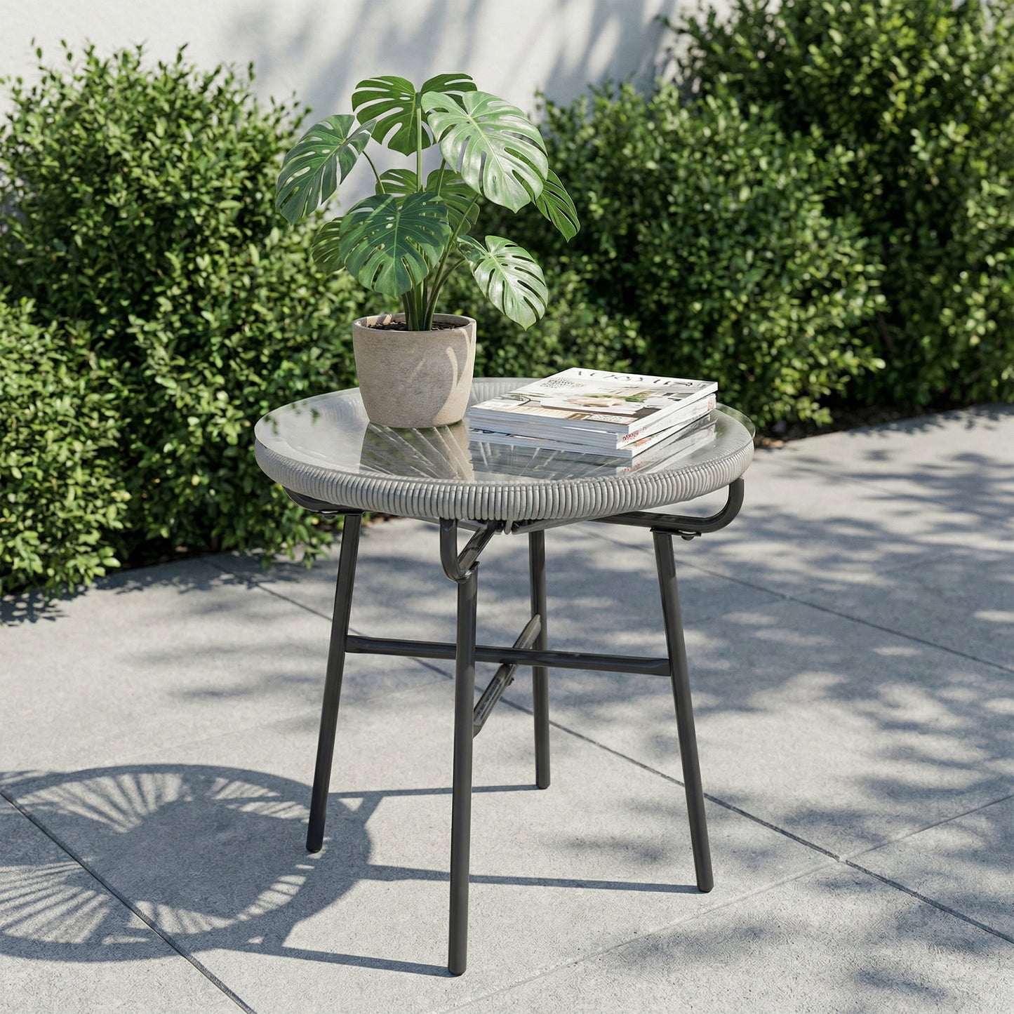 Rattan Side Table, Round Outdoor Coffee Table (1)