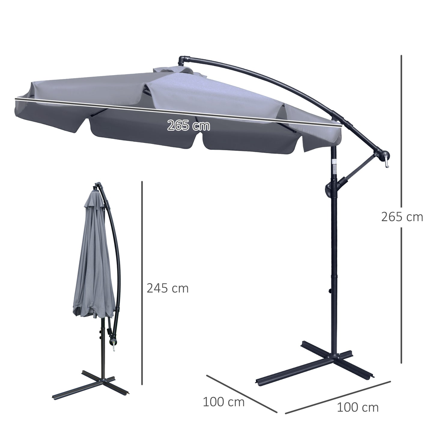 2.7m Garden Banana Parasol Cantilever Umbrella with Crank Handle