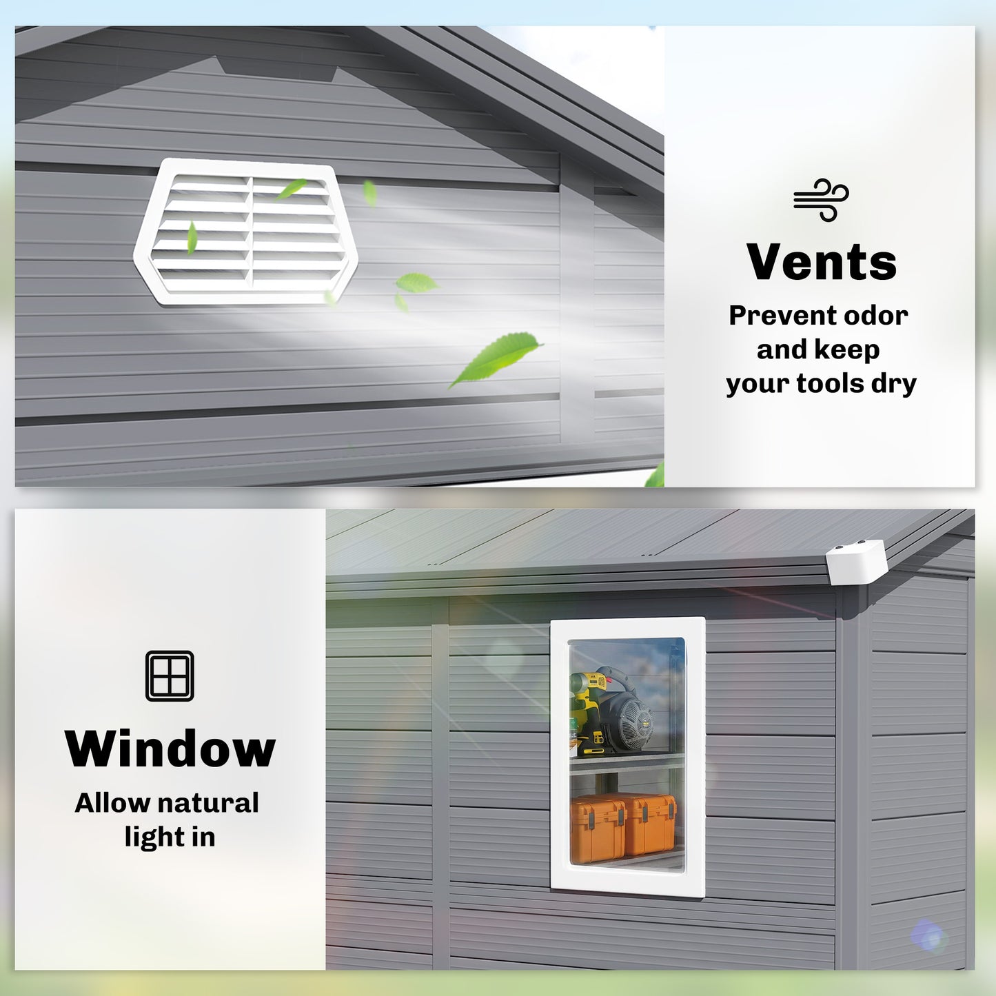 7.9ft x 6.2ft Aluminium Frame and Plastic Wall Shed, with Foundation