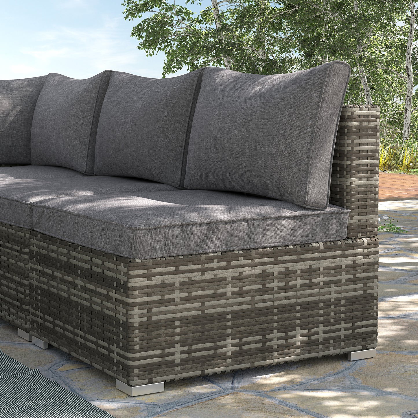 Armless Rattan Garden Chair, Outdoor Rattan Chair with Cushions