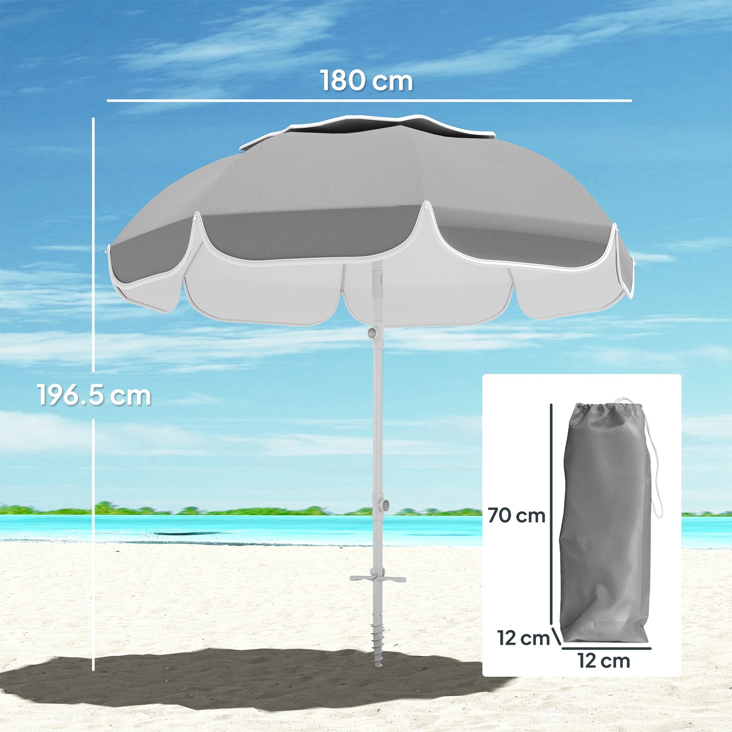 Beach Umbrella Portable with Sand Anchor, Carry Bag