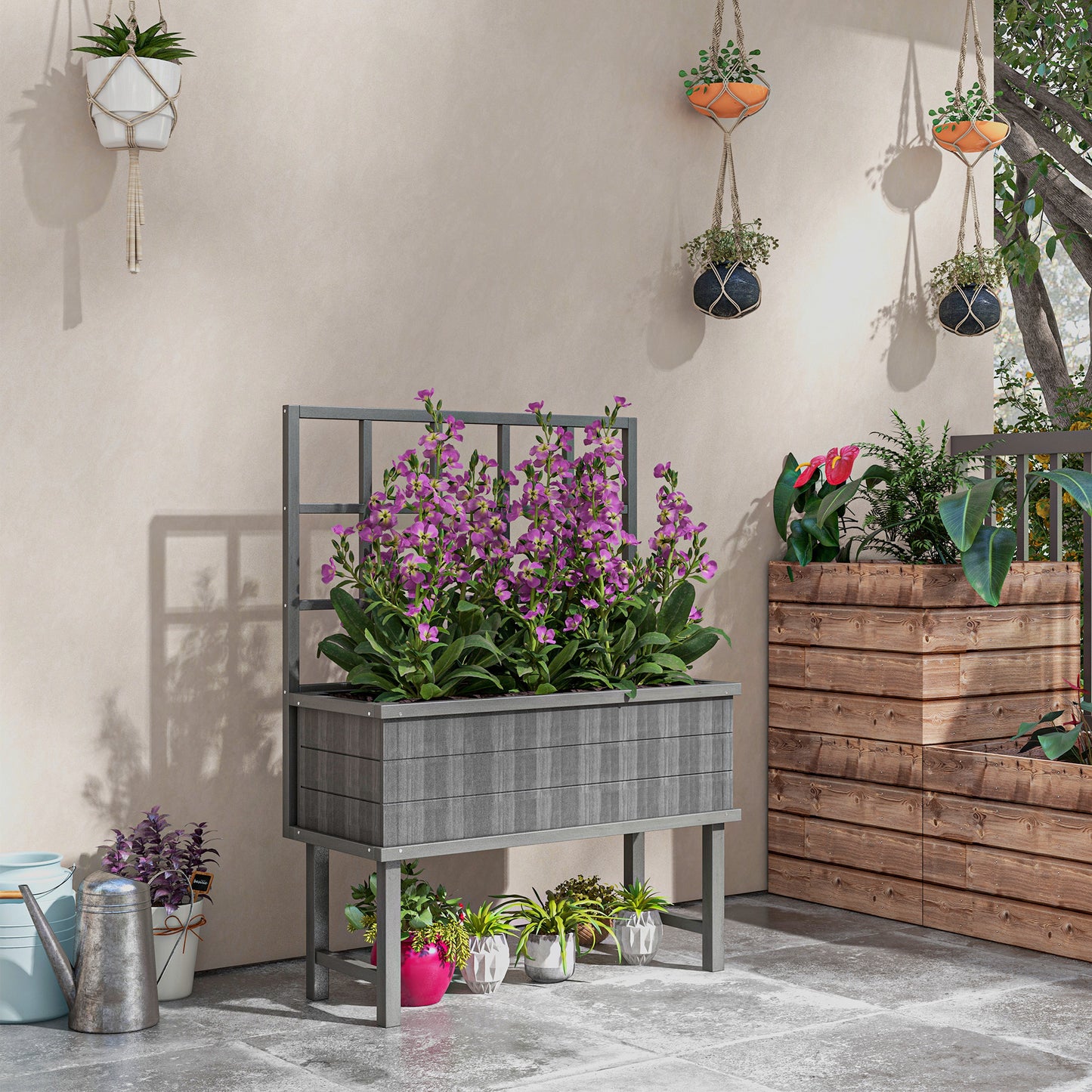 45 x 105cm Wooden Garden Planter, with Trellis