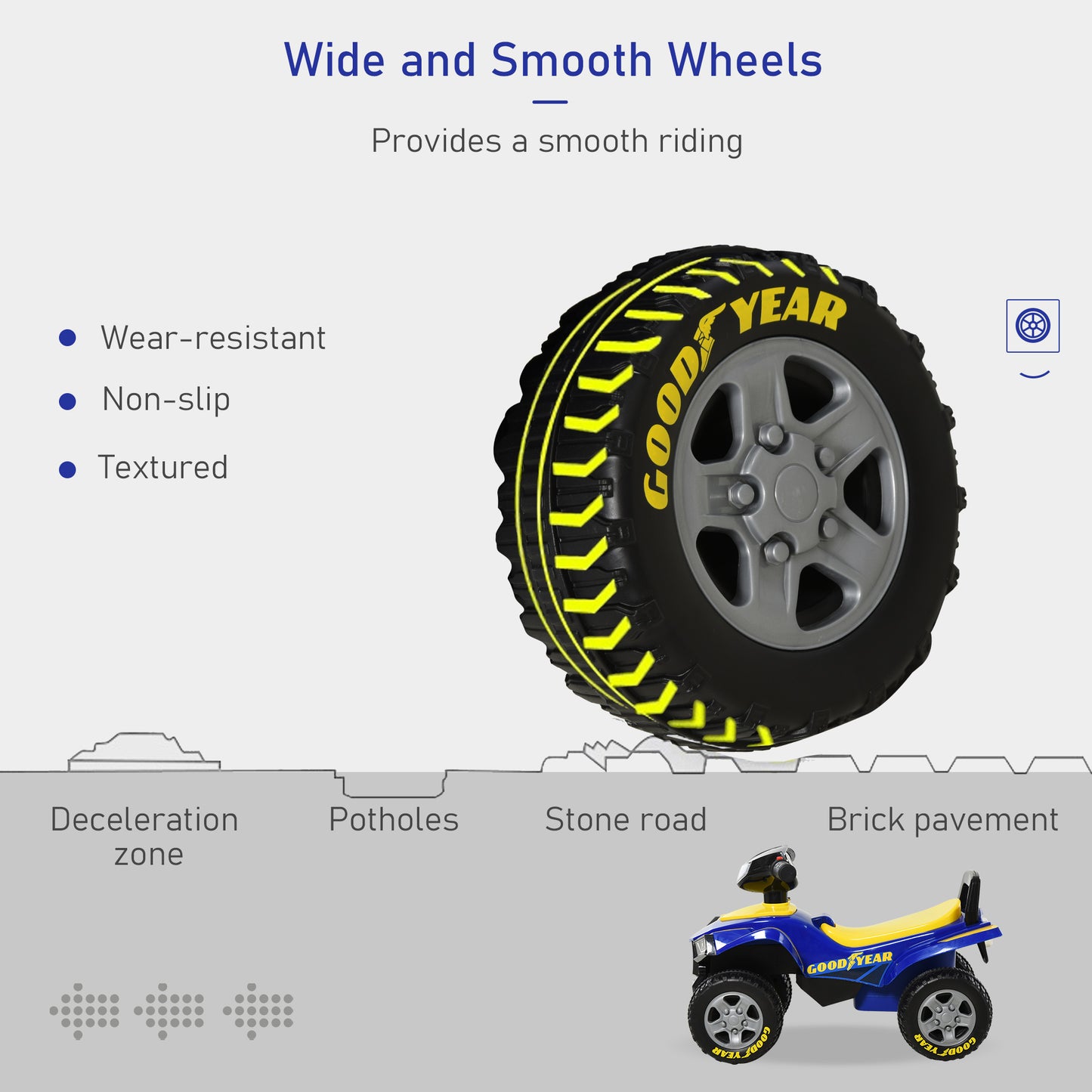 Baby Quad Bike Kids Ride On Car Goodyear Licensed Walker Foot To