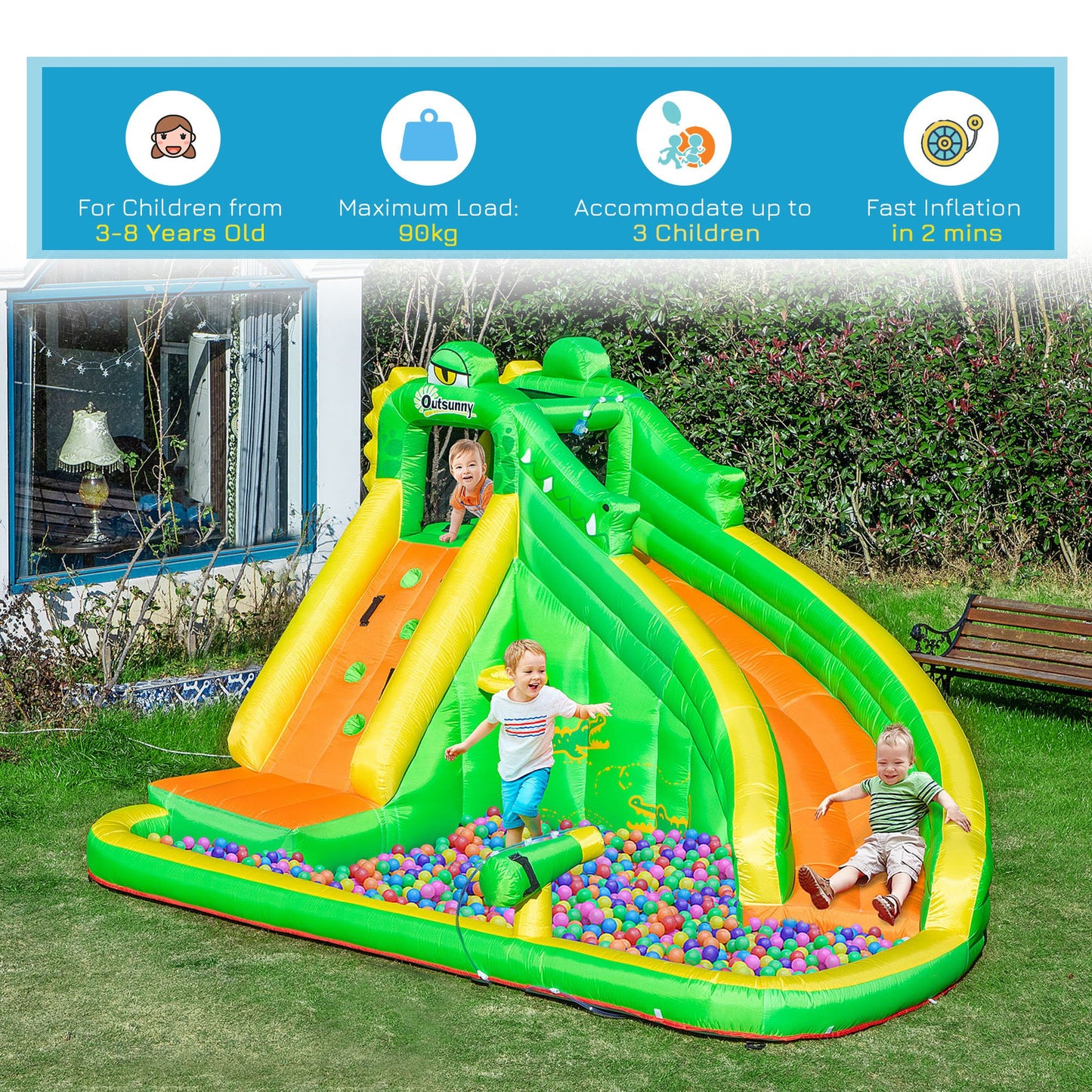 Kids Bouncy Castle, 5 in 1 Large Crocodile Style Inflatable House