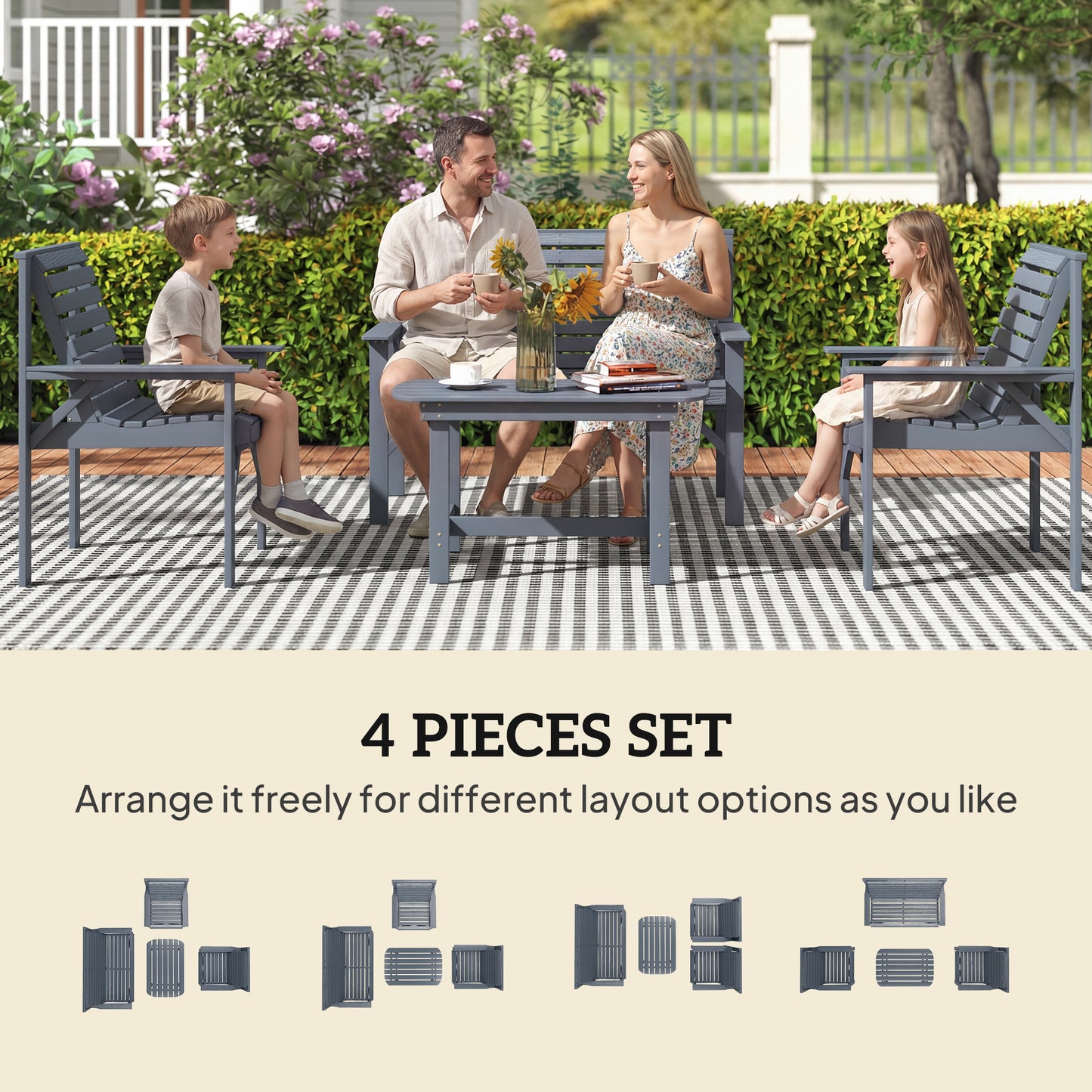 4 Piece Wooden Garden Furniture Set