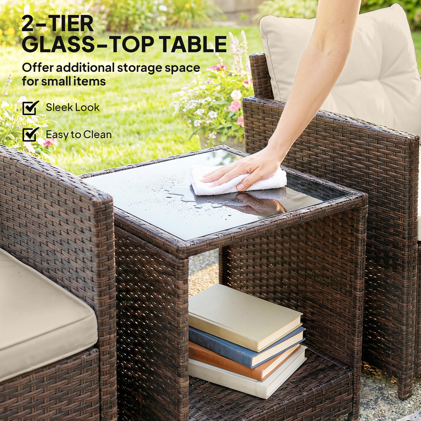 Rattan Bistro Set, 3 Piece Garden Furniture Set
