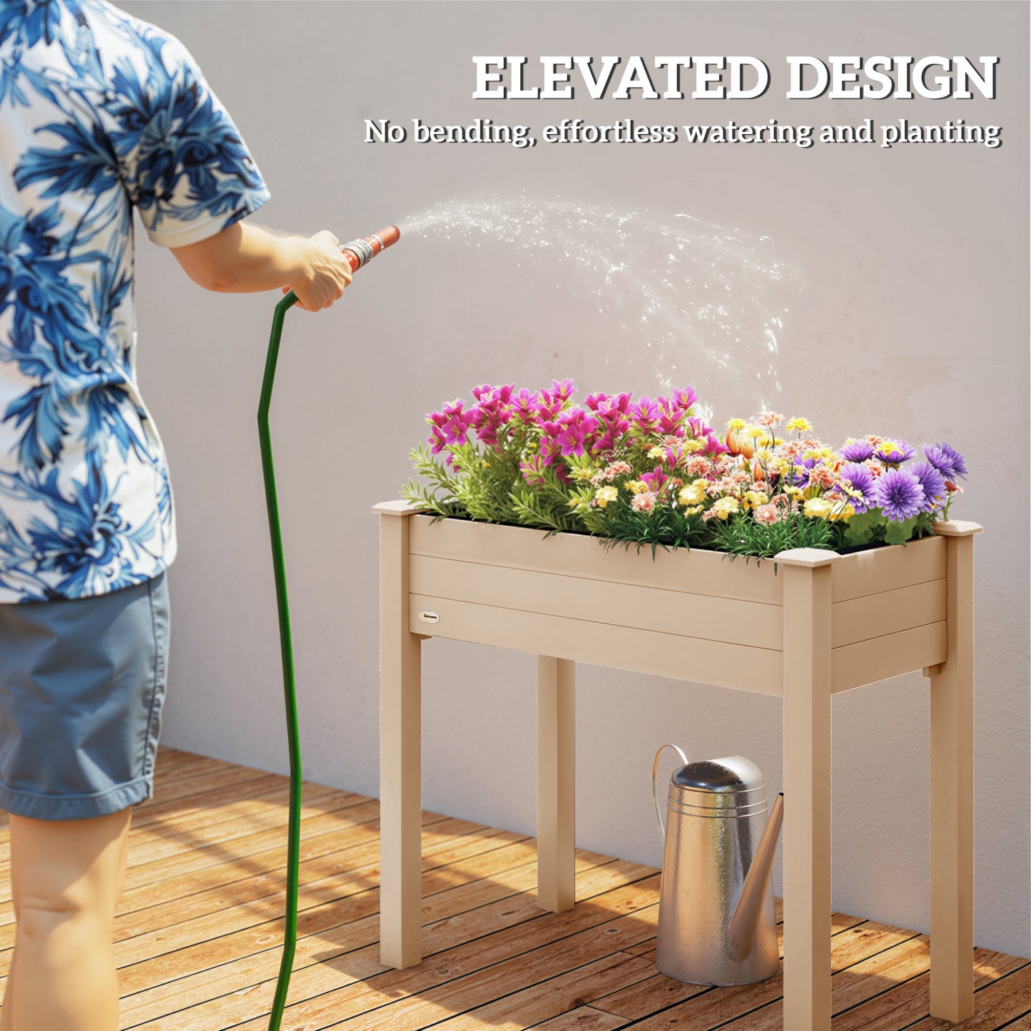 Garden Wooden Planters， Rectangular Raised Bed,Flower Box