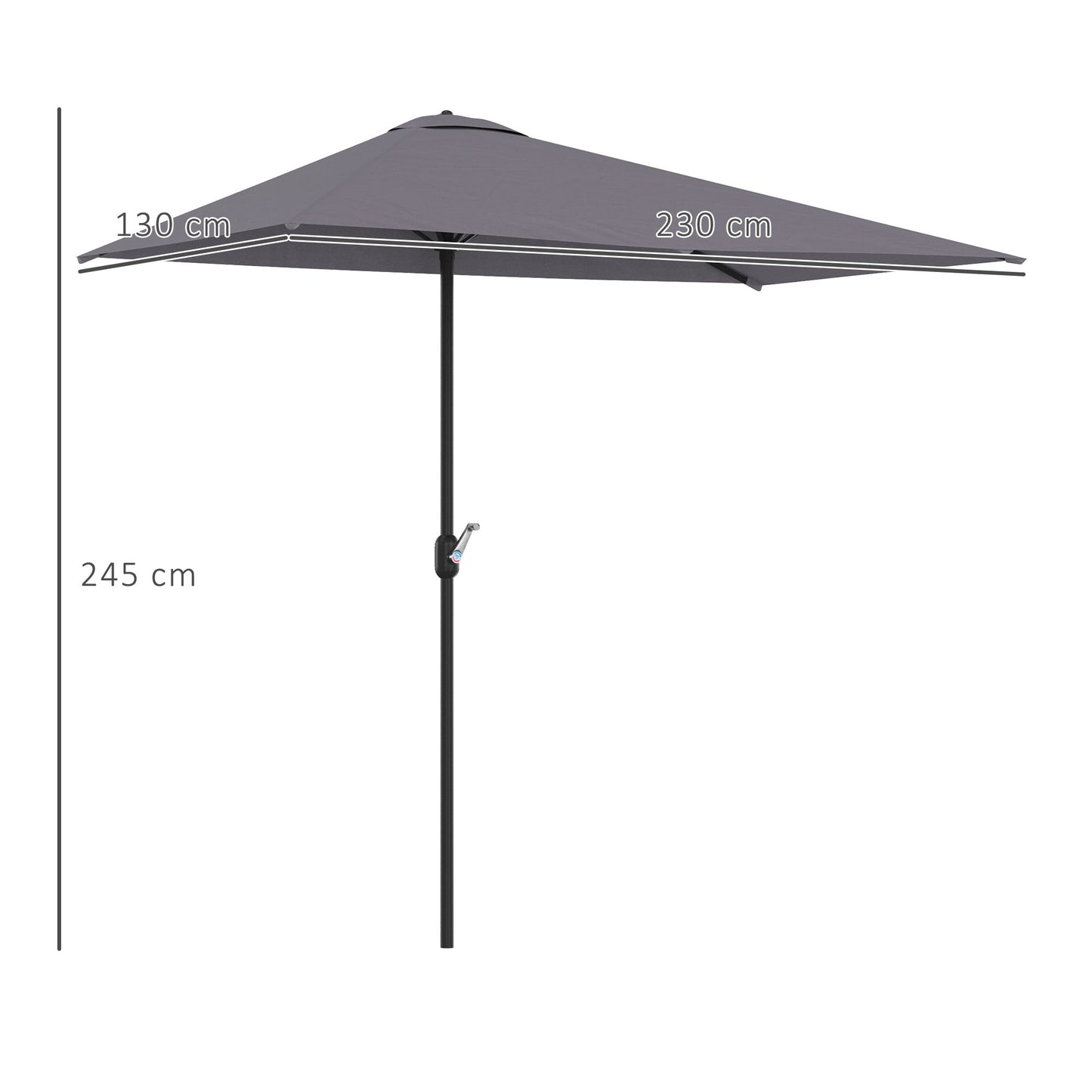 Balcony Half Parasol Semi Round Umbrella Patio Crank Handle (2.3 m (1)