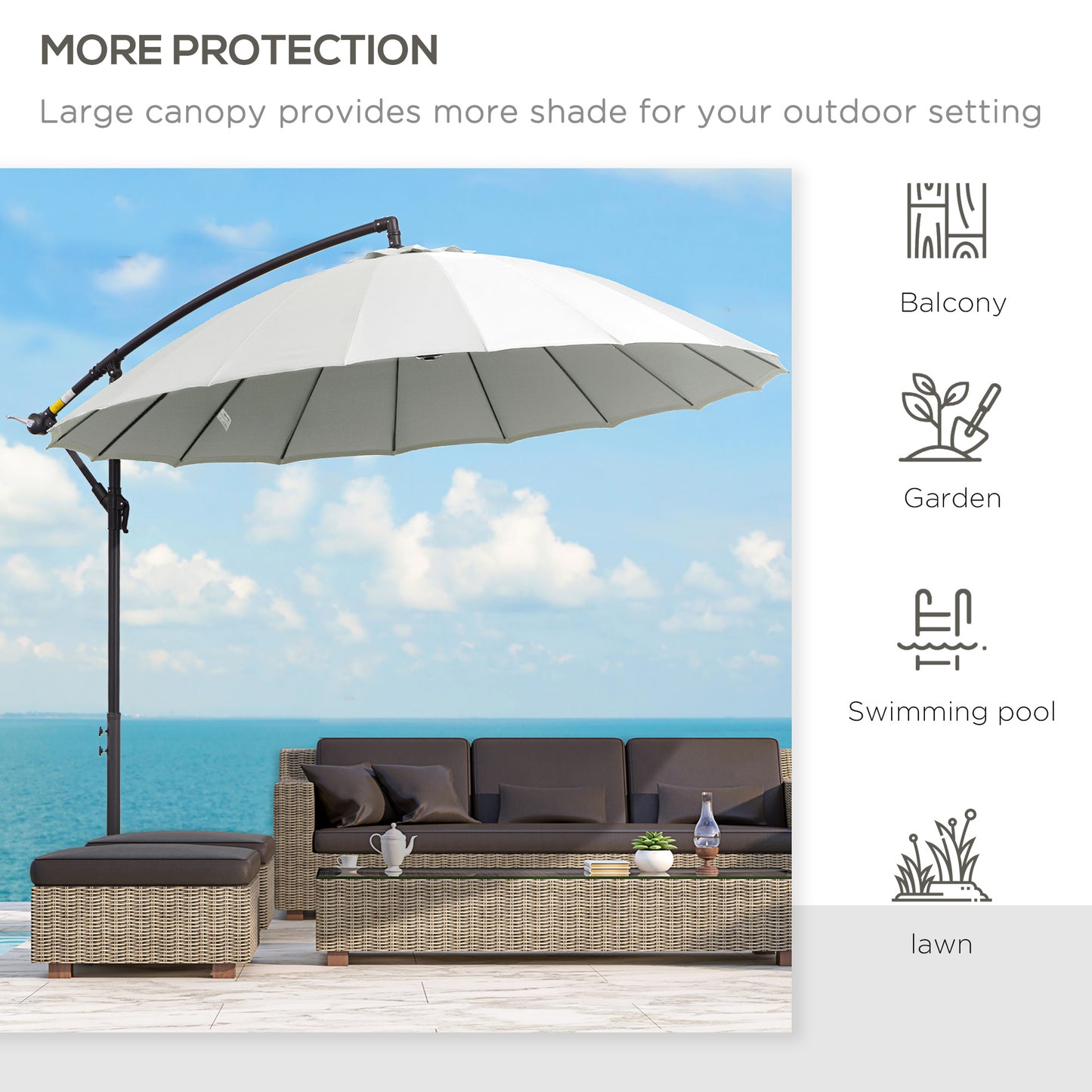 3(m) Cantilever Umbrella 18 Ribs & Vents Adjustable Angle for Patio