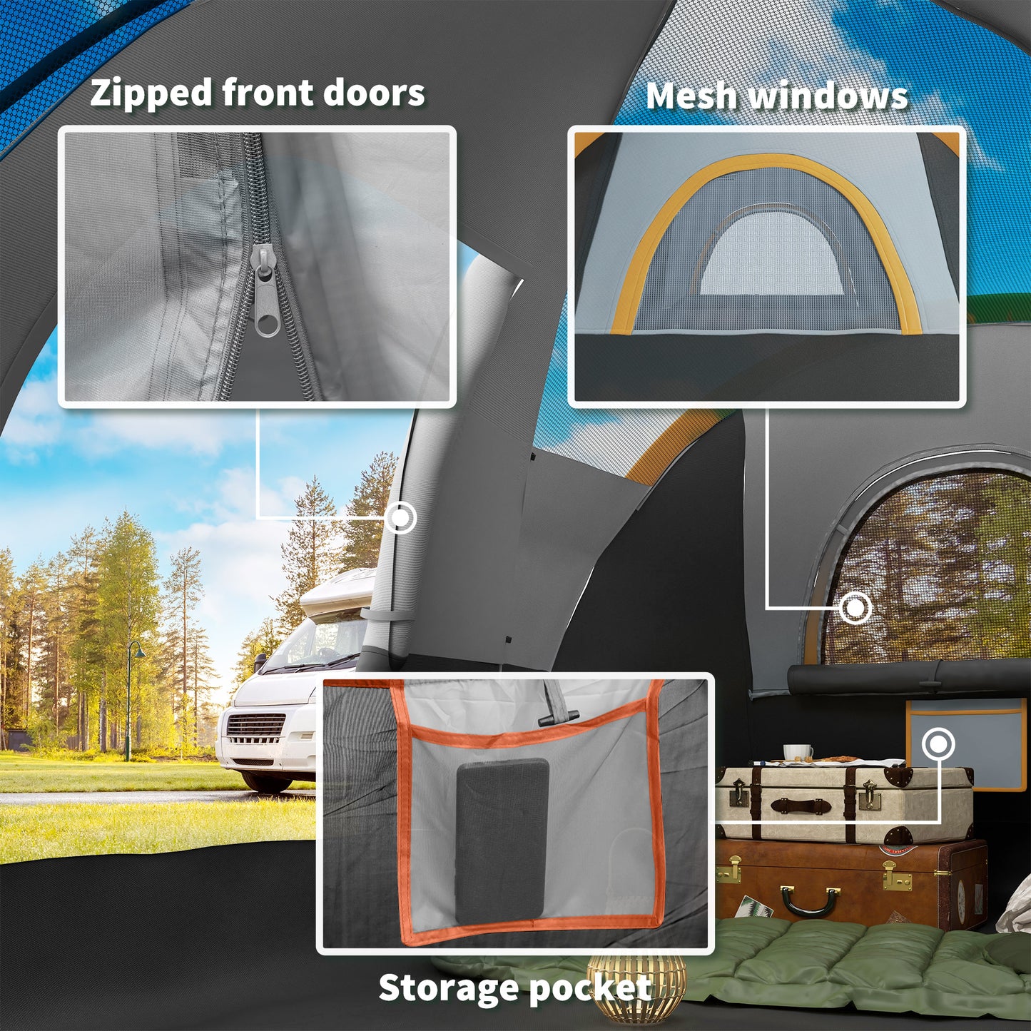 5-6 Man Dome Camping Tent - Light Grey and