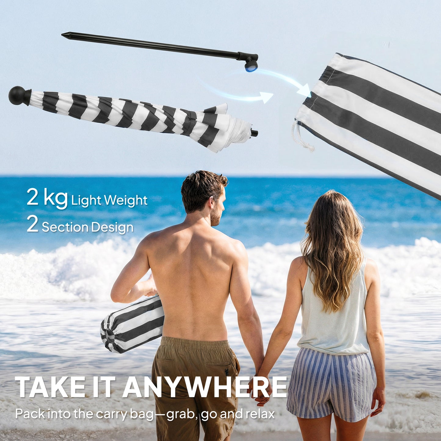 1.8 m Beach Umbrella Parasol with Sand Anchor (2)