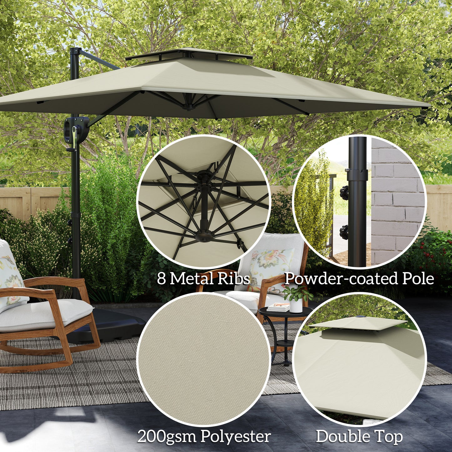 Cantilever Parasol with Weighted Base Double Top Garden Parasol