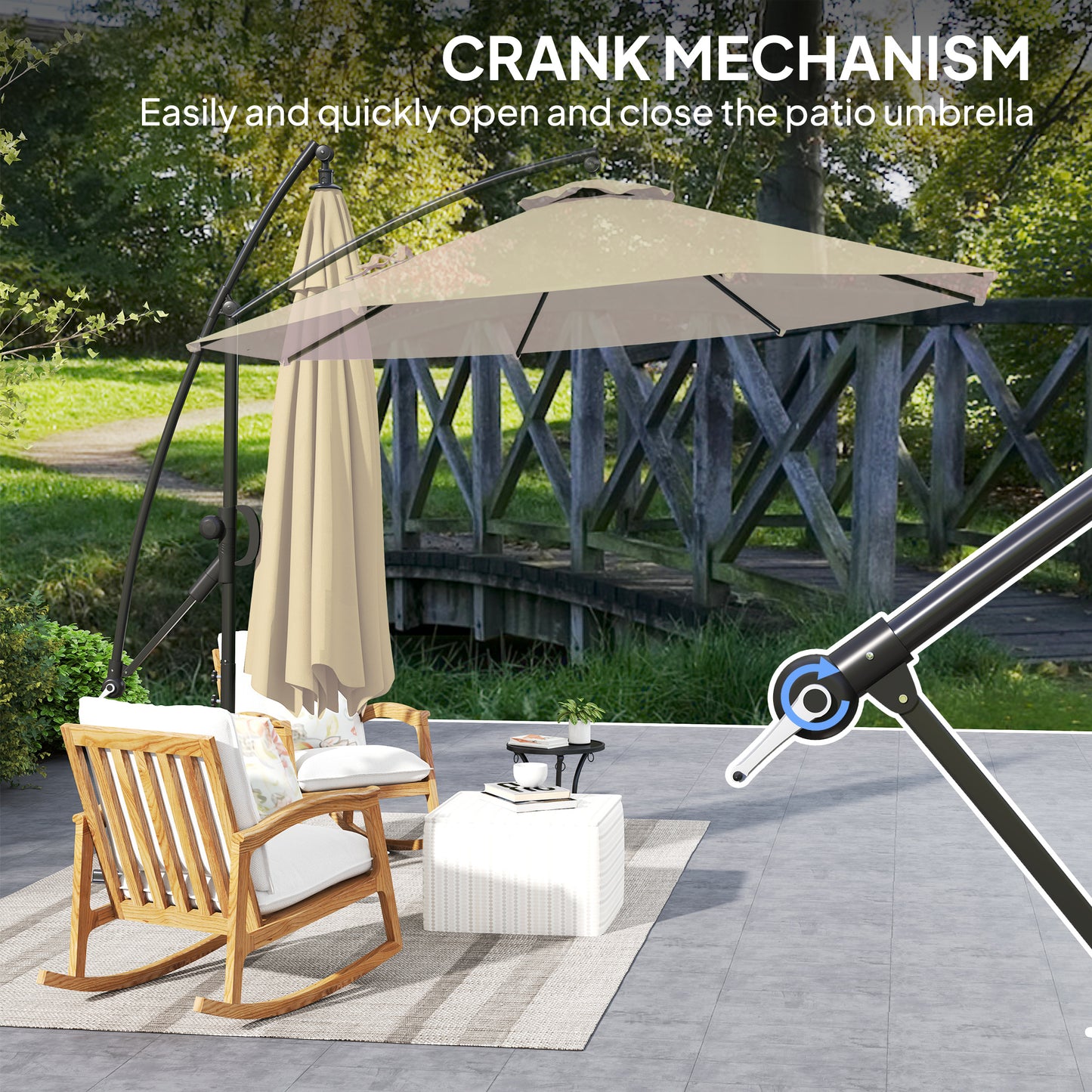 3(m) Garden Cantilever Parasol with Cover and Wind Protection Strap