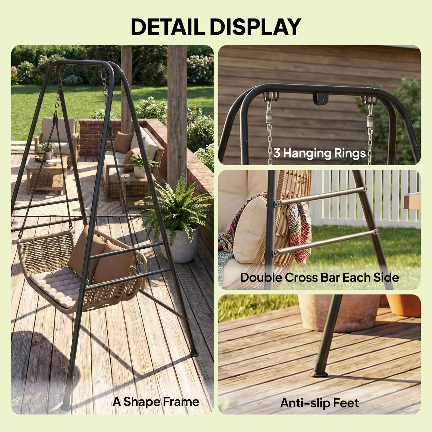 Hammock Chair Stand Only, 150KG Load Capacity, for Indoor Outdoor