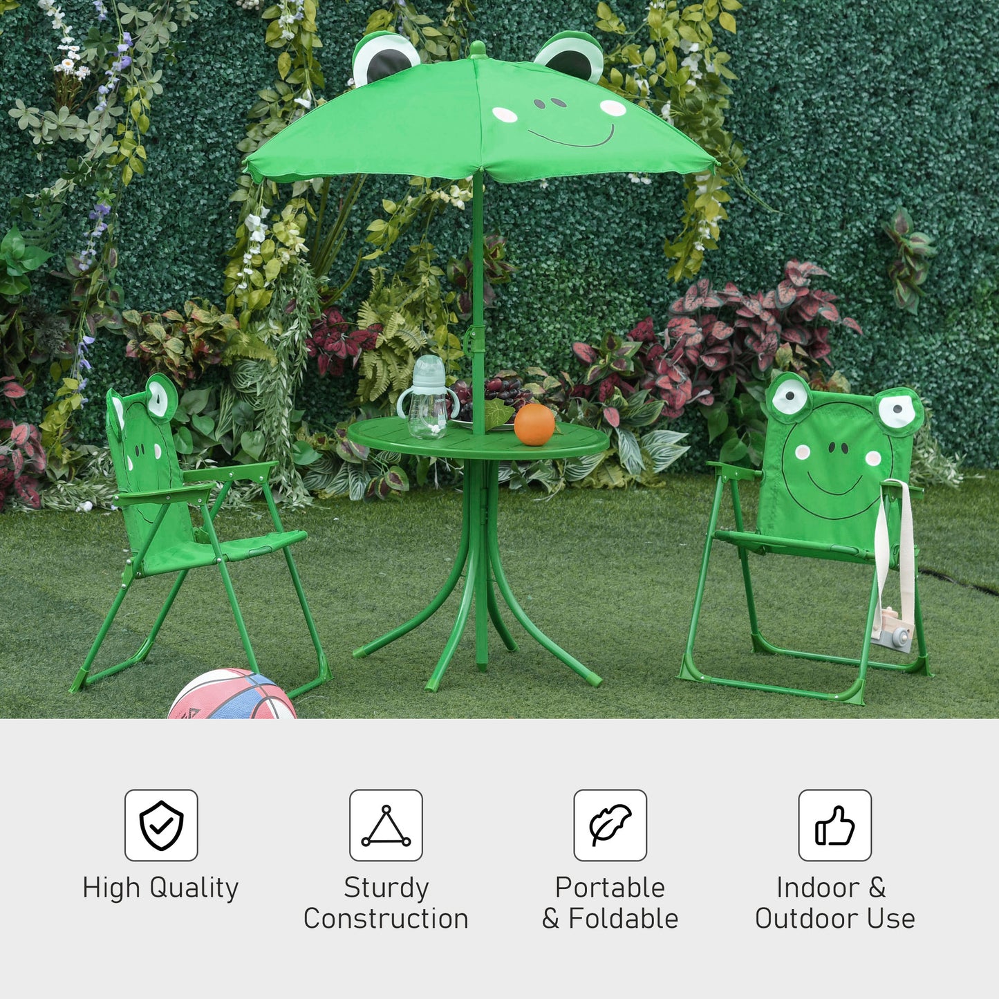 Kids Folding Picnic Table Chair Set w/ Parasol