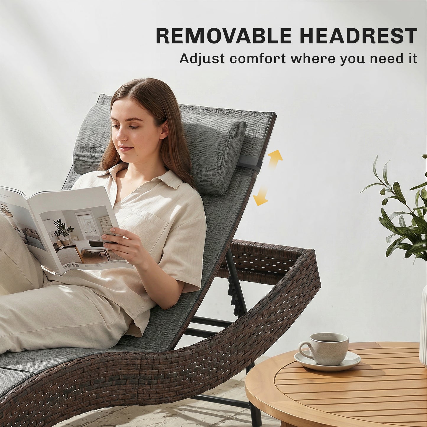 Rattan Sun Lounger, Garden Recliner with 5 Position Adjustable Back