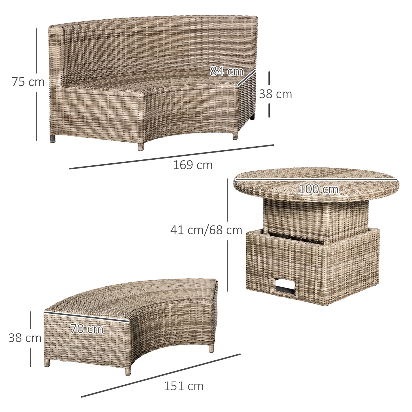 5 Pieces Outdoor PE Rattan Round Garden Daybed with Cushions