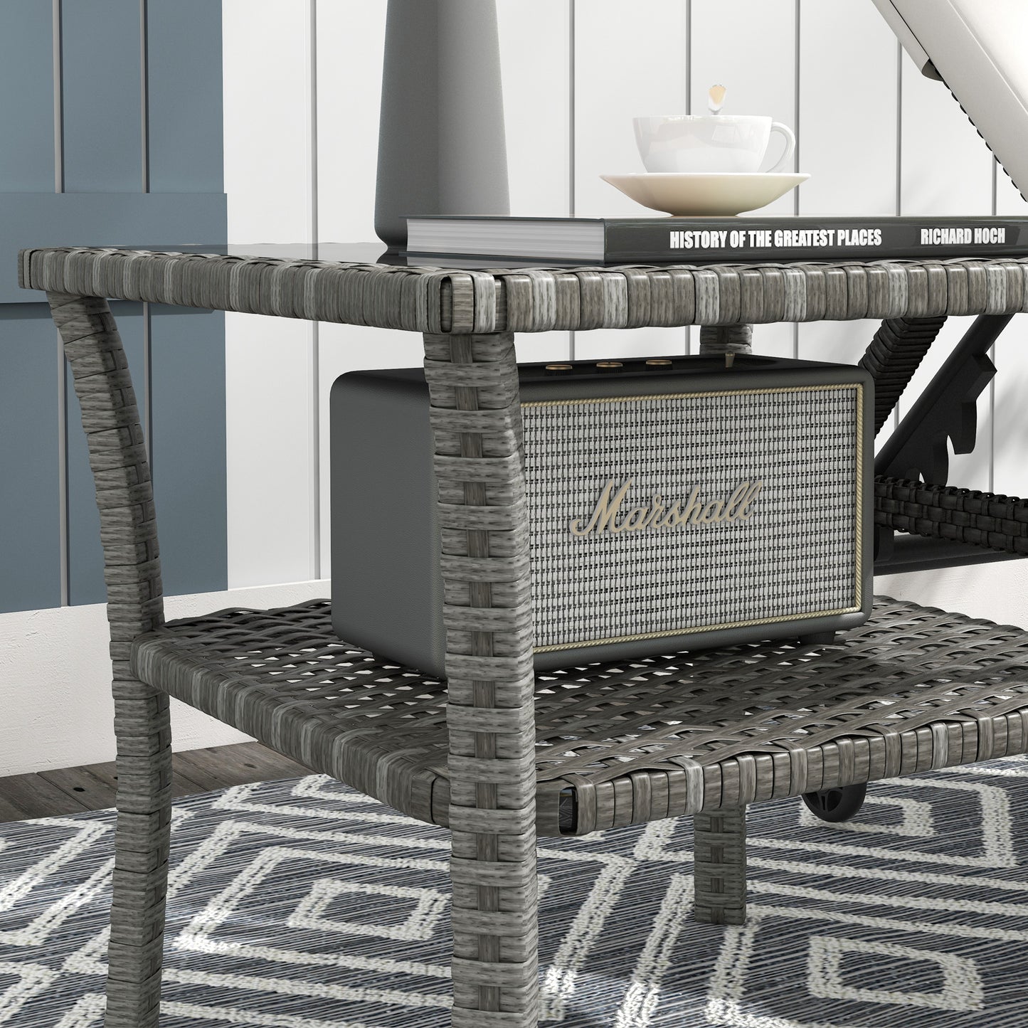 Two-tier PE Rattan Square Coffee Table