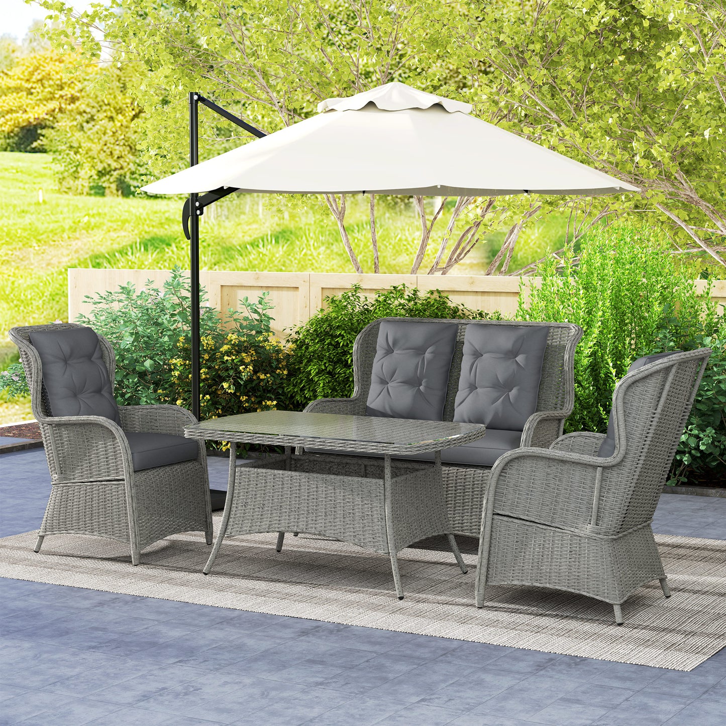 Garden PE Rattan Dining Sofa Set, Outdoor 4 Seater Wicker Furniture